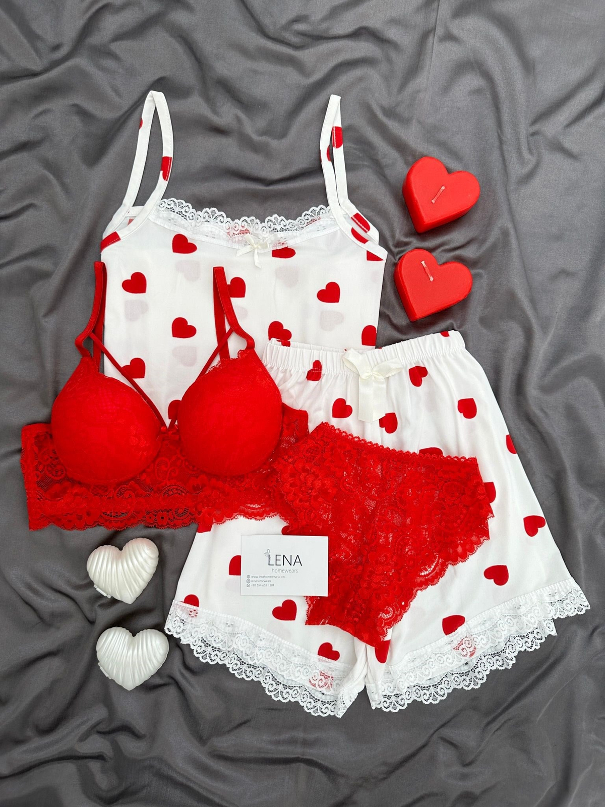 Kalp Döngüsü Dörtlü Şortlu Pijama Seti
