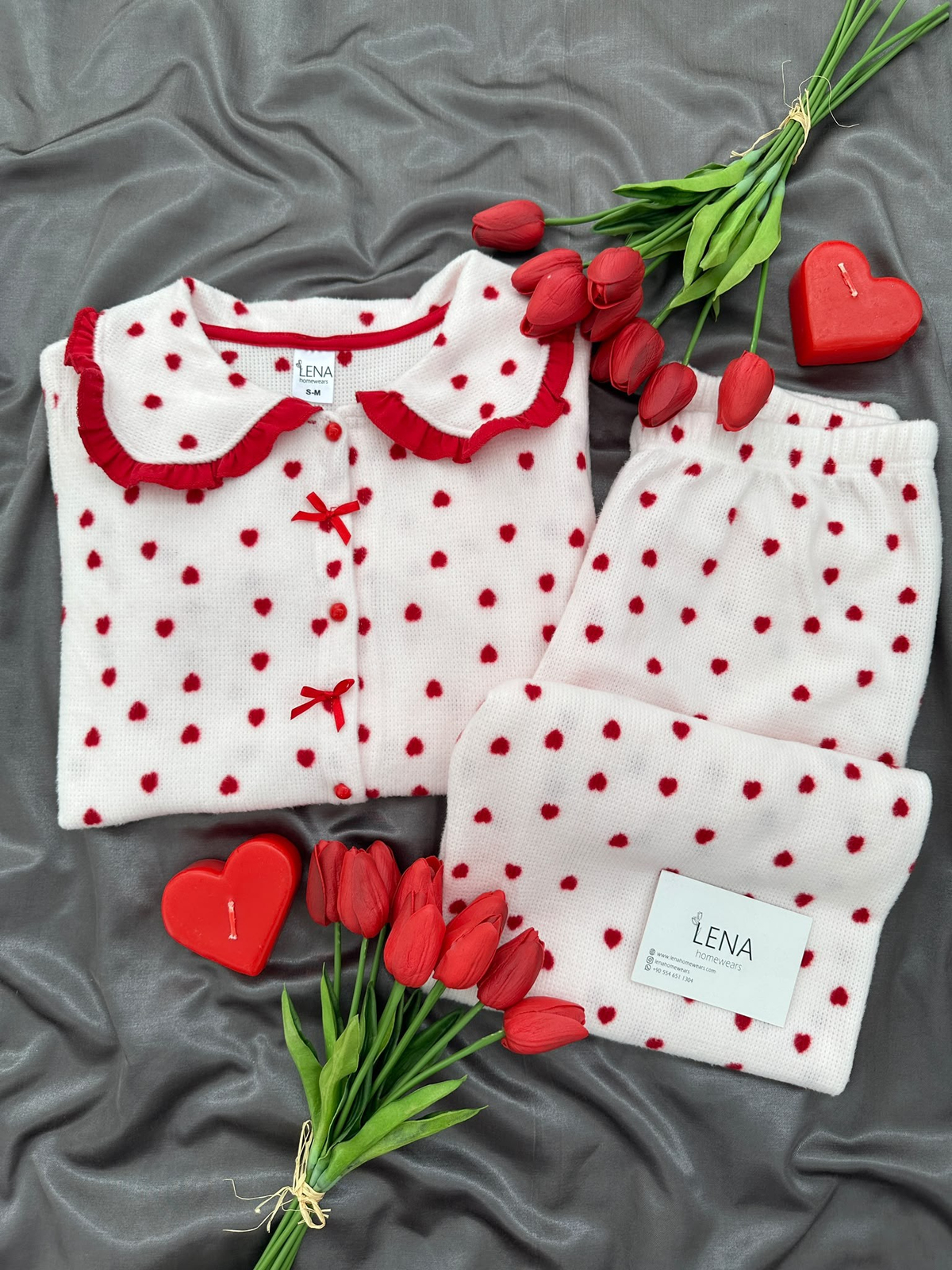 Kalpli Yaka Uzun Kollu Waffle Pijama Takımı