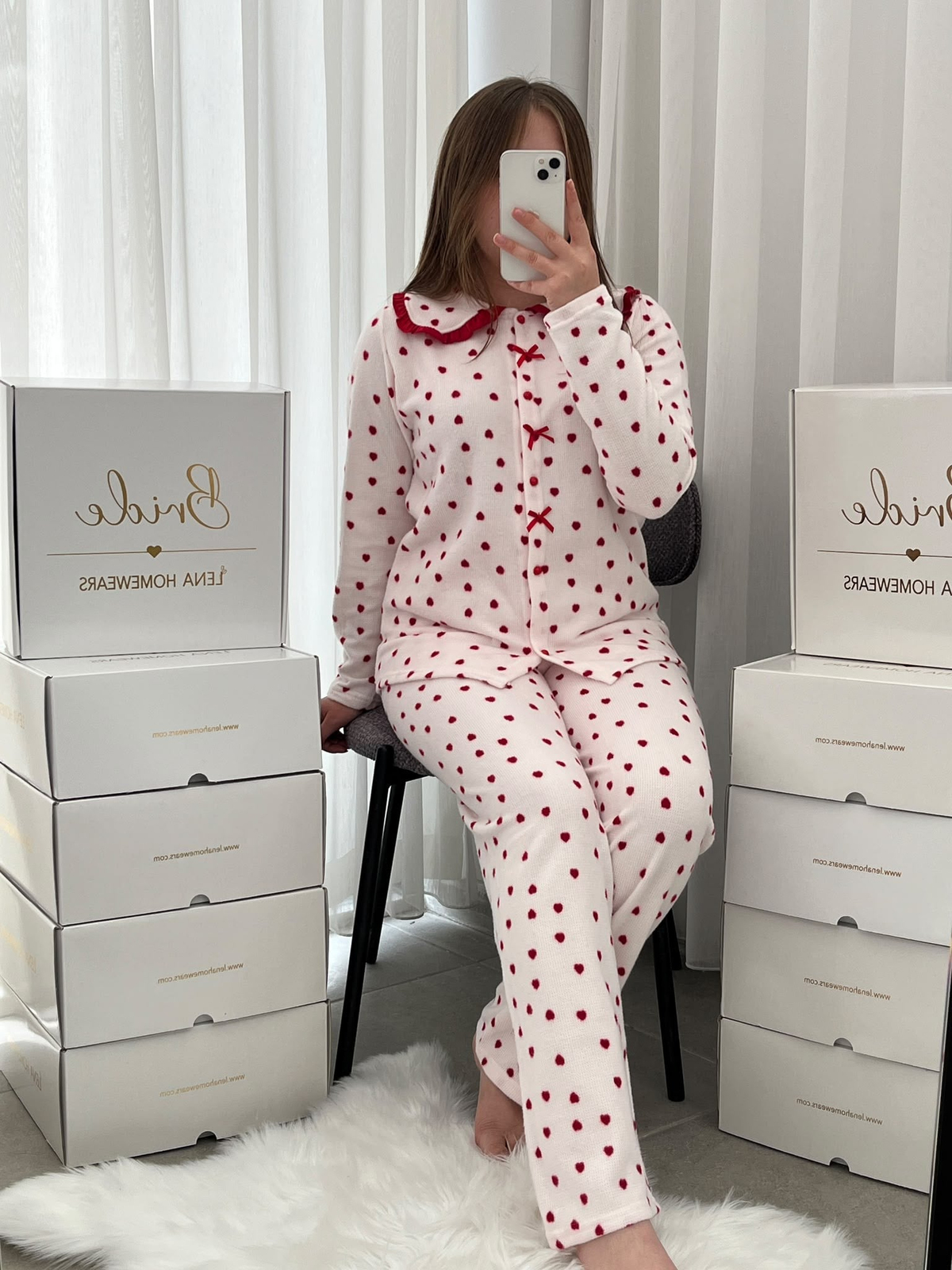 Kalpli Yaka Uzun Kollu Waffle Pijama Takımı