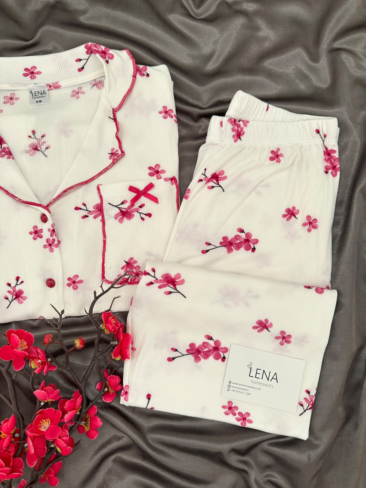 Kiraz çiçeği Uzun Kollu Berlin Pijama Takımı