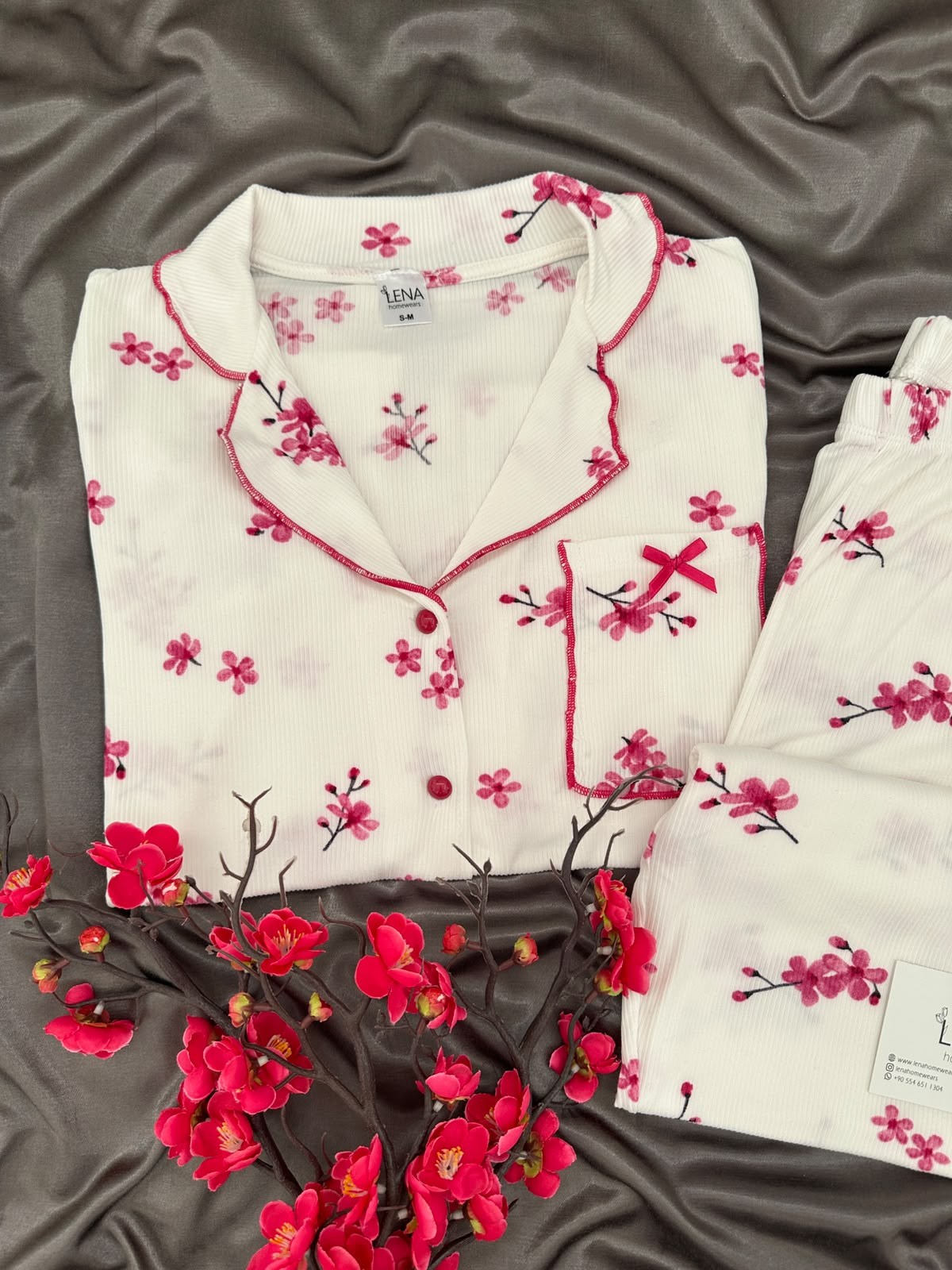 Kiraz çiçeği Uzun Kollu Berlin Pijama Takımı