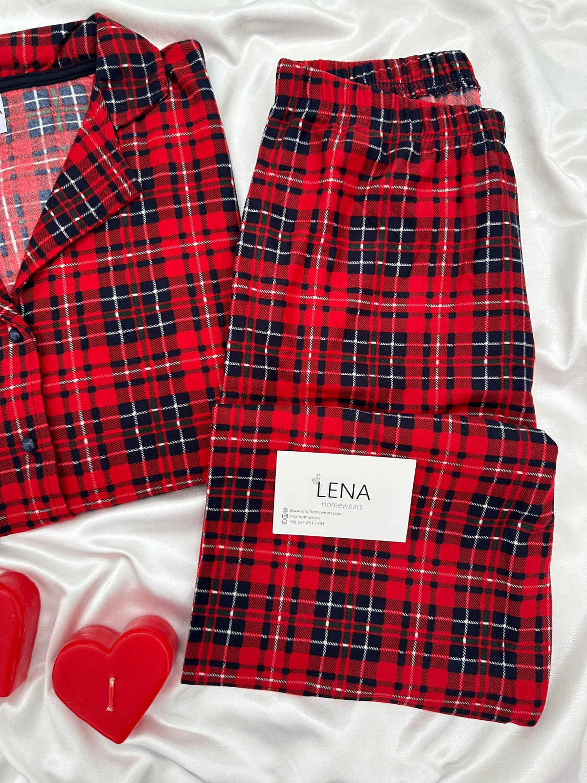 Kırmızı Ekose Desenli Termosoft Pijama Takımı