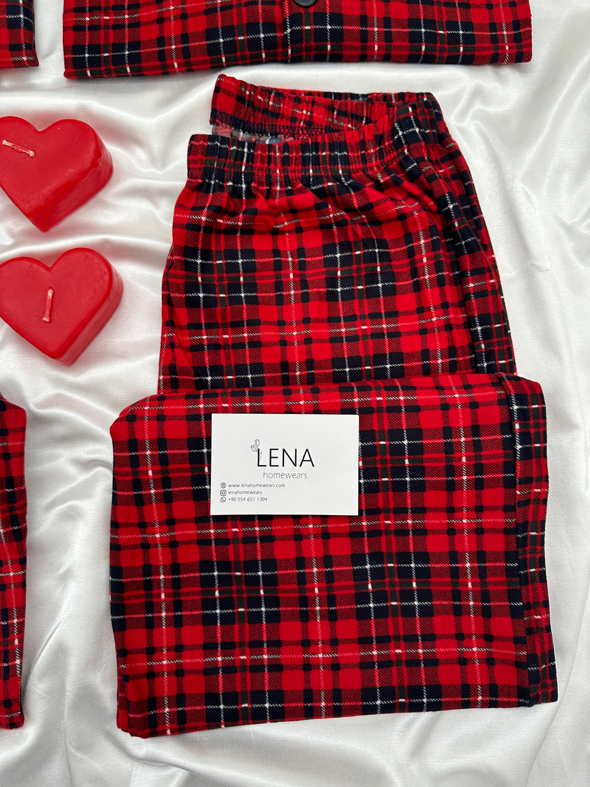 Kırmızı Ekose Günlük Rahat Sevgili Çift Uzun Kollu Pijama Takımı (2'li Set)