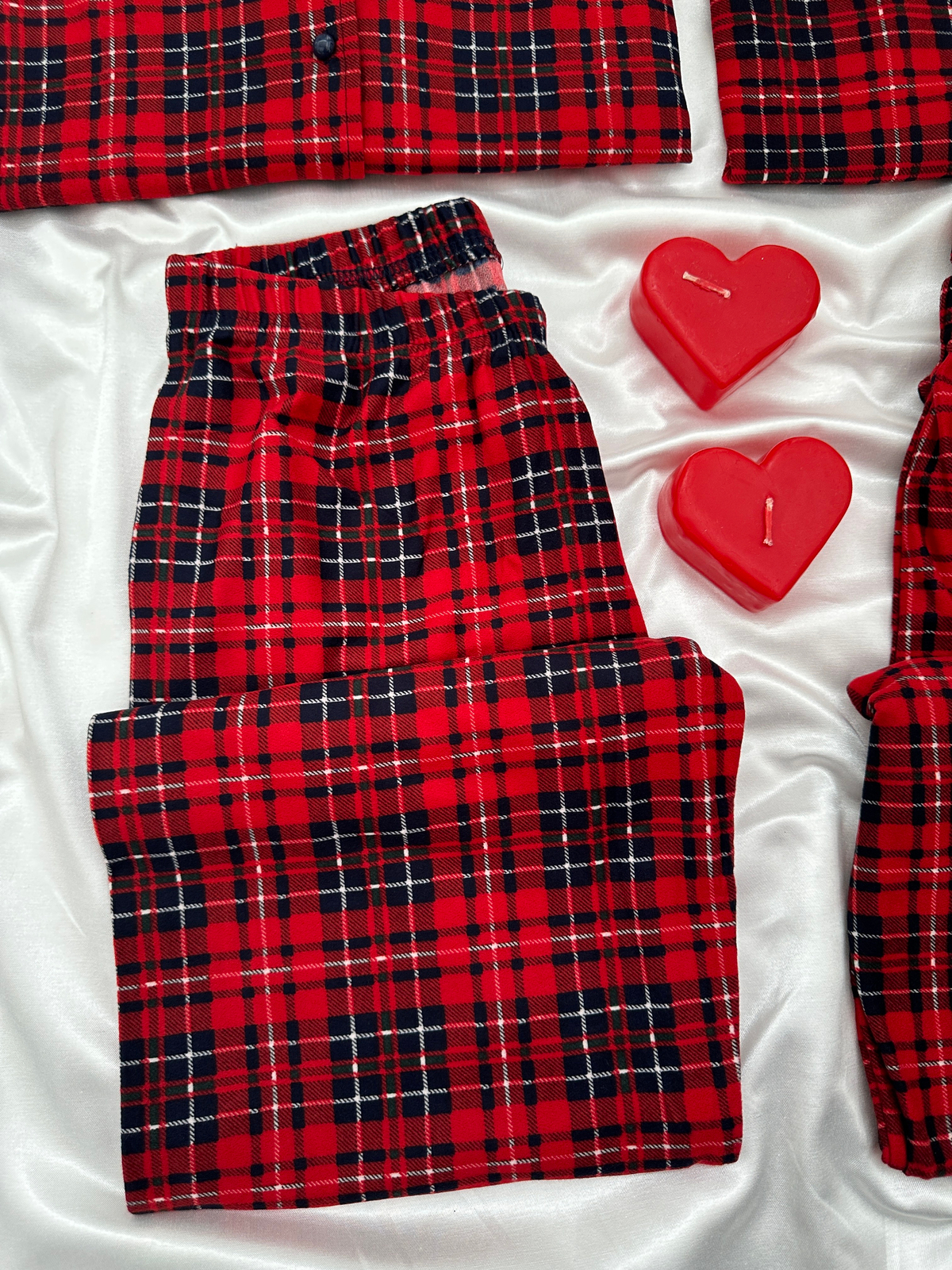 Kırmızı Ekose Günlük Rahat Sevgili Çift Uzun Kollu Pijama Takımı (2'li Set)