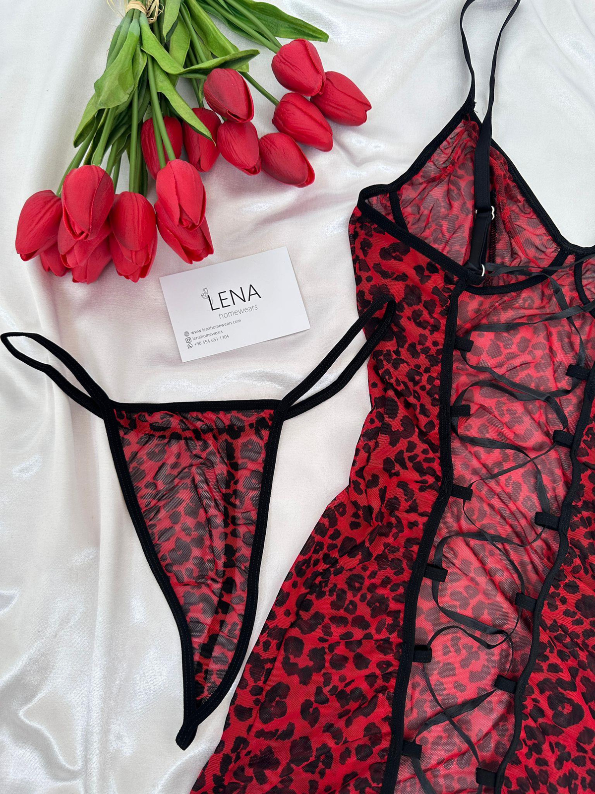 Kırmızı Leopar Fantezi Gecelik 