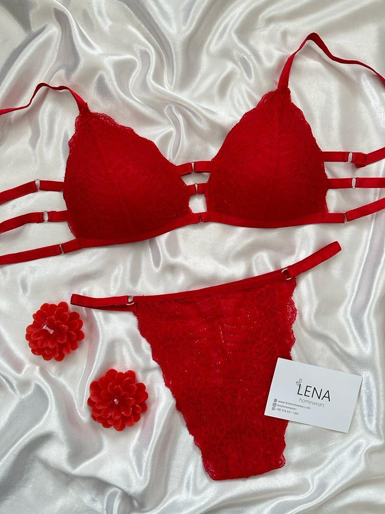 kırmızı lucky bralet takımı