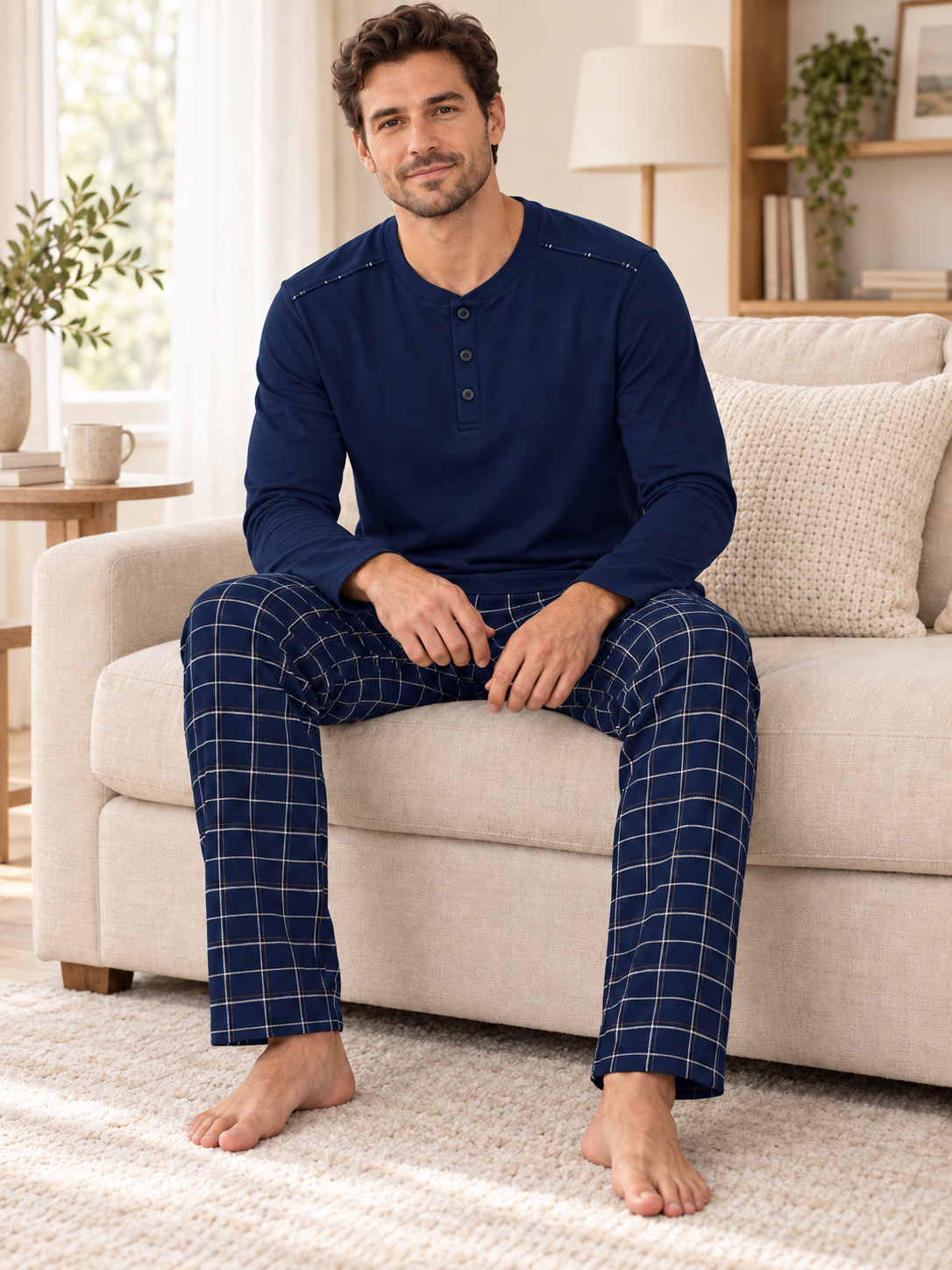 lacivert Boss Erkek Uzun kollu Pamuklu Pijama Takımı