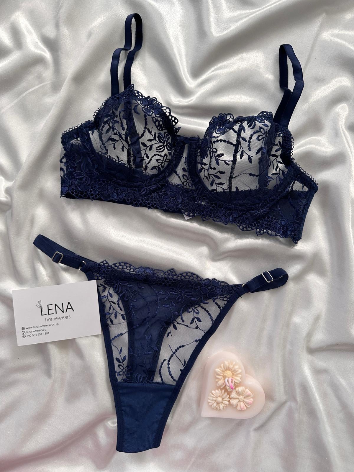 Lacivert Çiçek Bralet Takımı