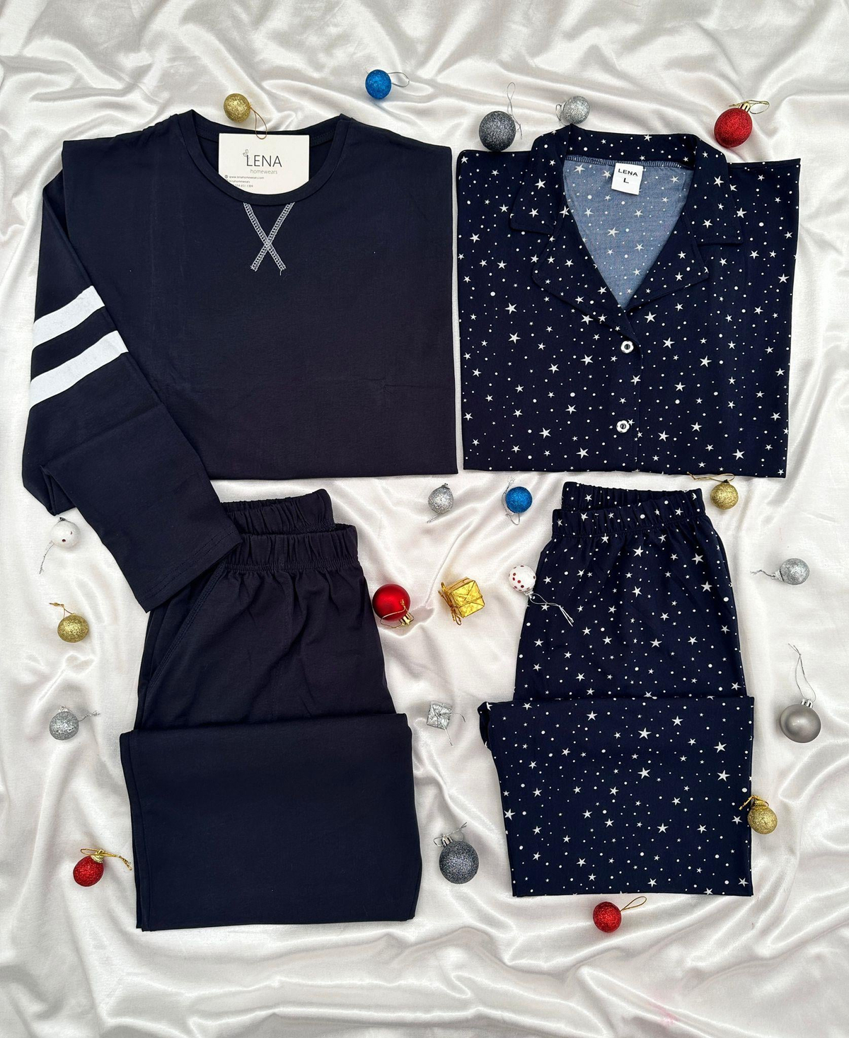 Lacivert Hours 4 Parça Çift Pijama Seti