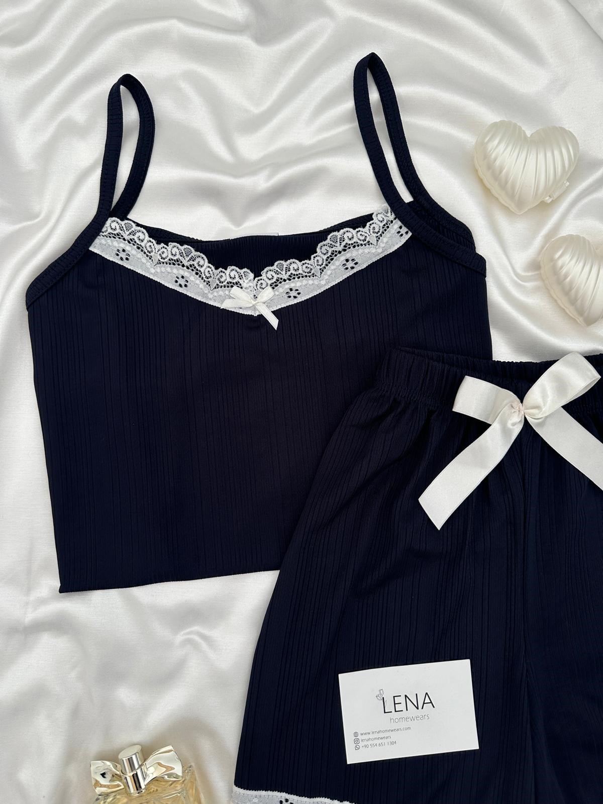 Lacivert Kaşkorse Şortlu Pijama Takımı