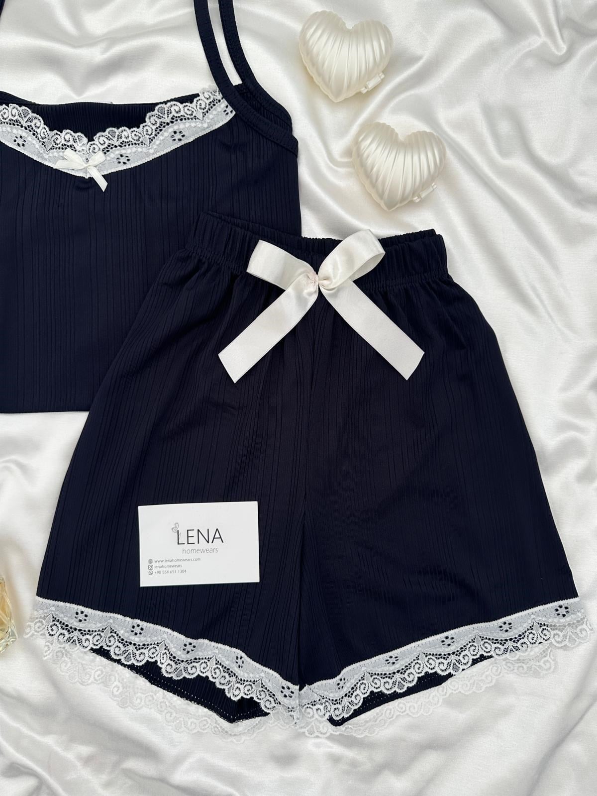 Lacivert Kaşkorse Şortlu Pijama Takımı