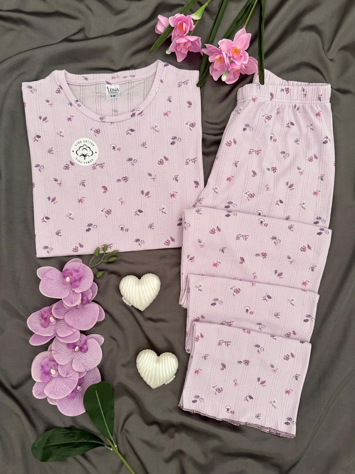 Lale Çiçek Pamuklu Kısa Kollu Pijama Takımı