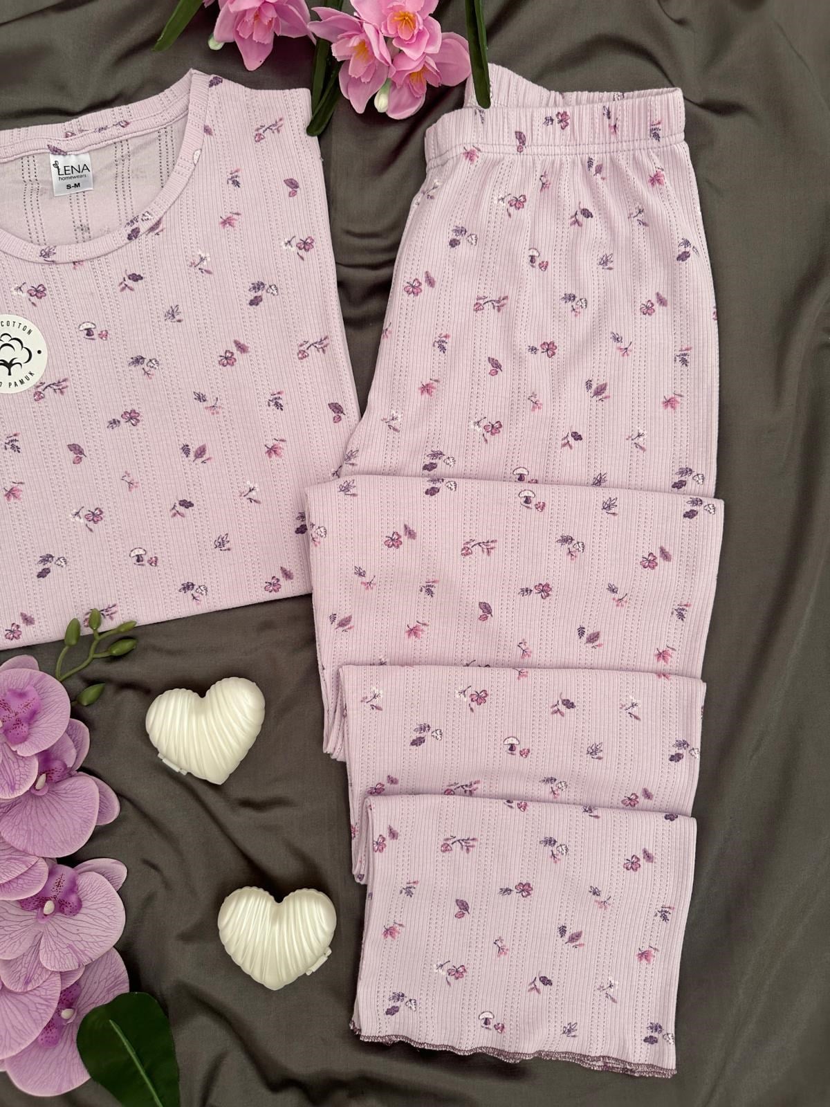Lale Çiçek Pamuklu Kısa Kollu Pijama Takımı
