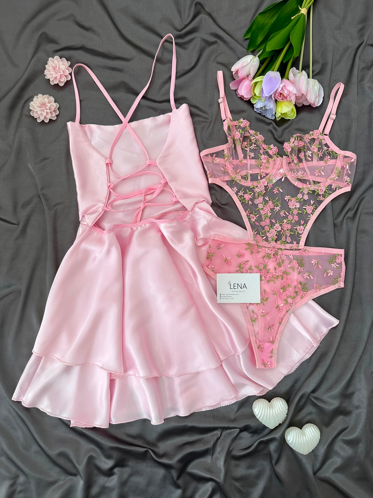 Lalezar İkili Gecelik & Bodysuit Takım