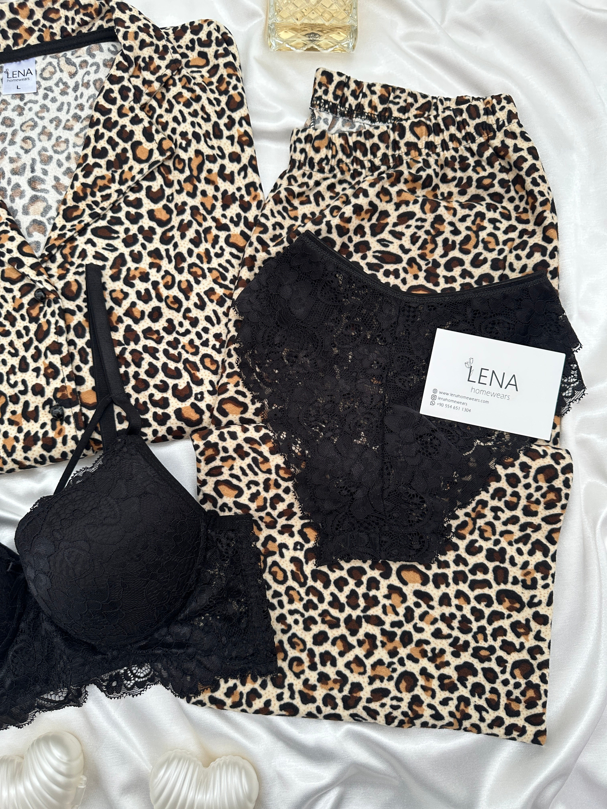 Leopar Desenli 4'lü Termosoft Pijama Takımı
