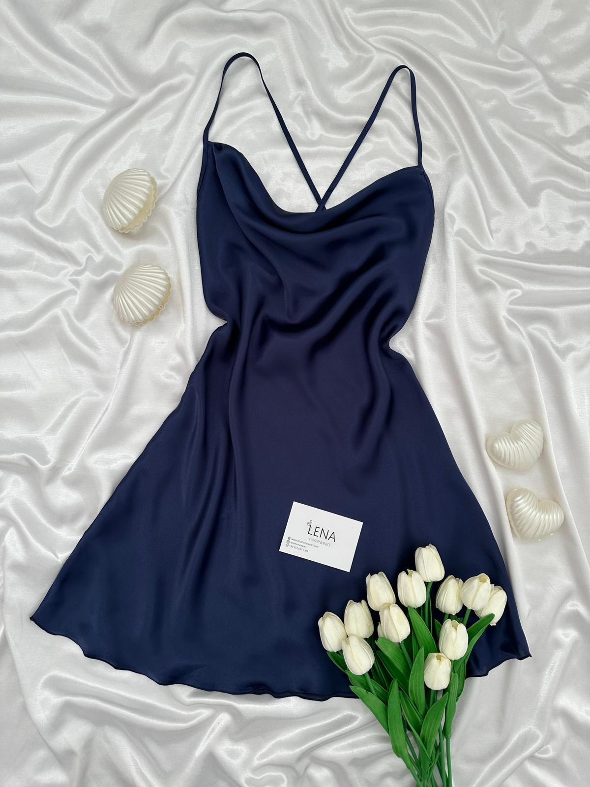 Luxury Chane Lacivert ikili Gecelik & Sabahlık Takımı 