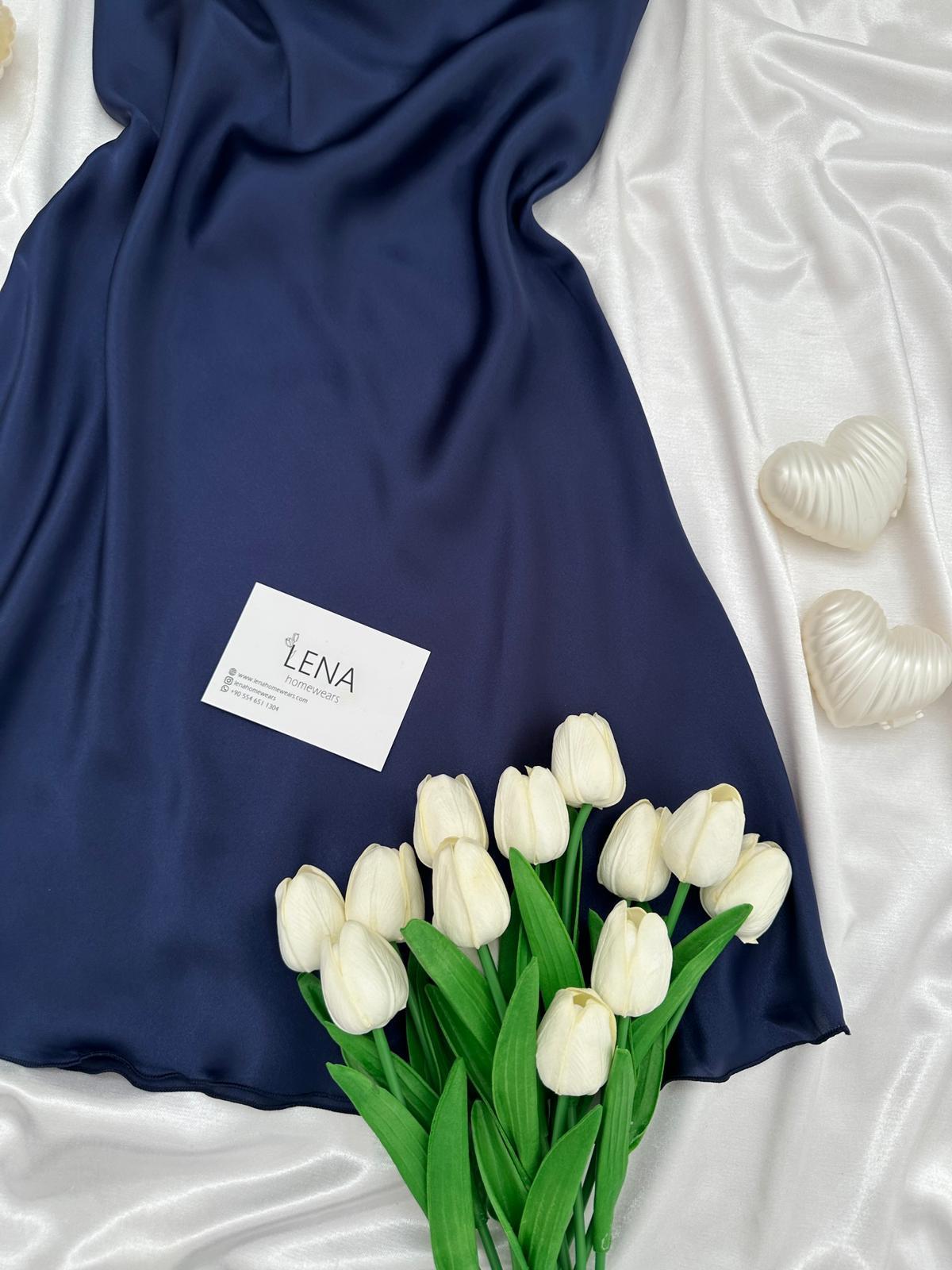 Luxury Chane Lacivert ikili Gecelik & Sabahlık Takımı 