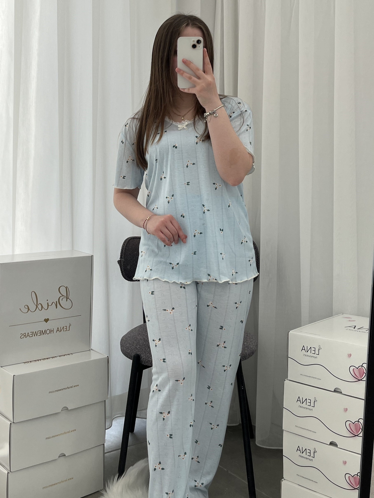 Mavi Papatya Dörtlü Pijama Takımı