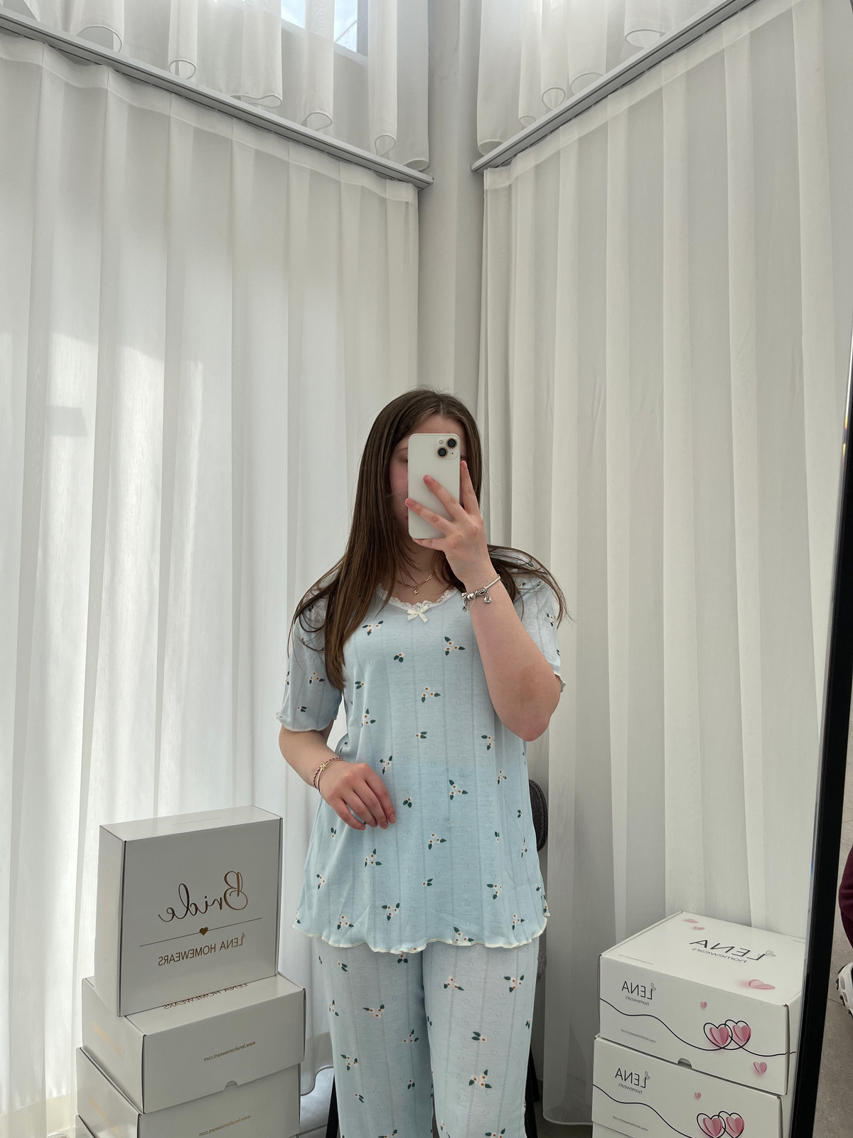 Mavi Papatya Kısa Kollu Pijama Takımı