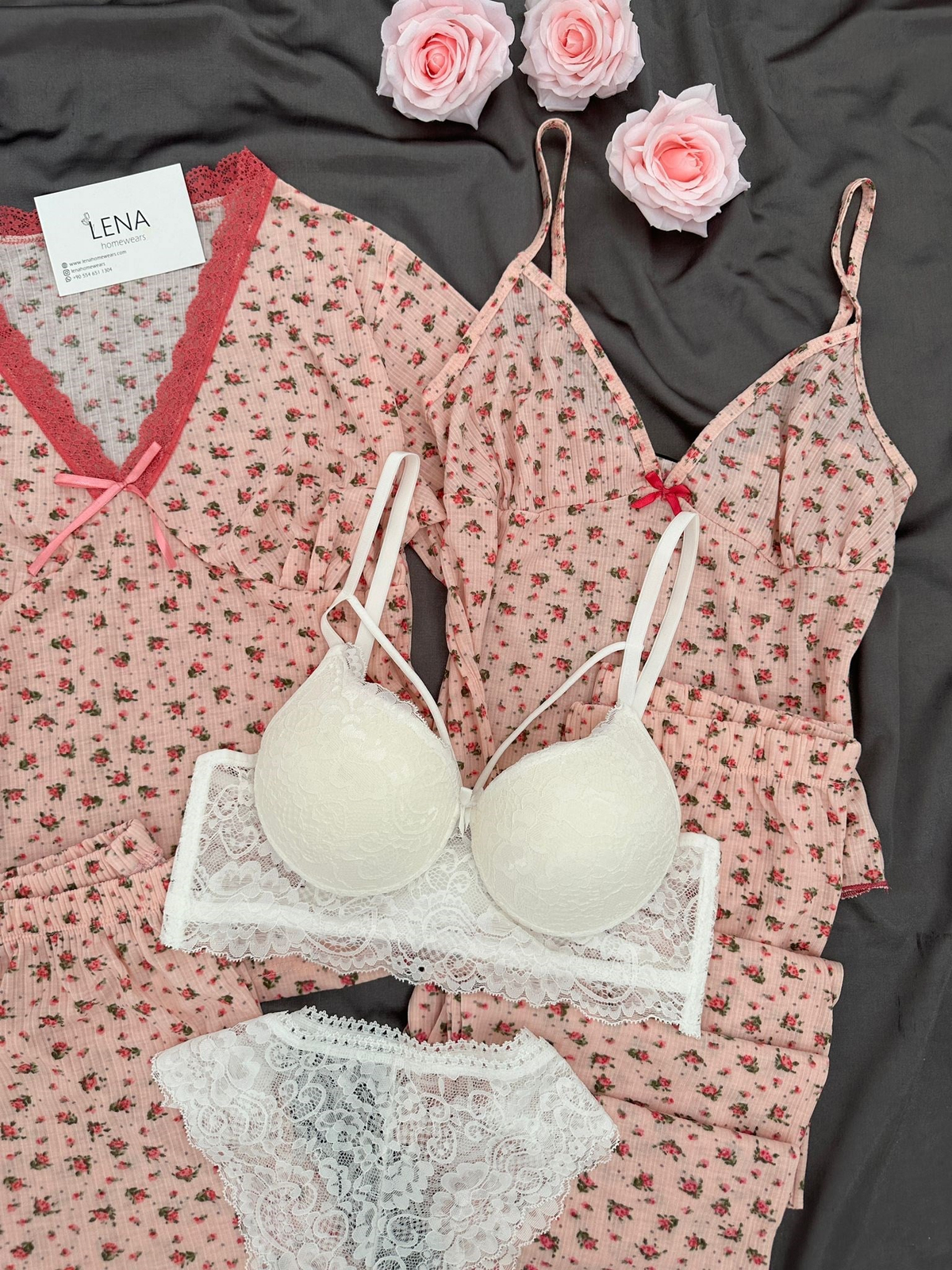 Mor Çiçek Raporlu 6'lı Pijama & Çamaşır Seti