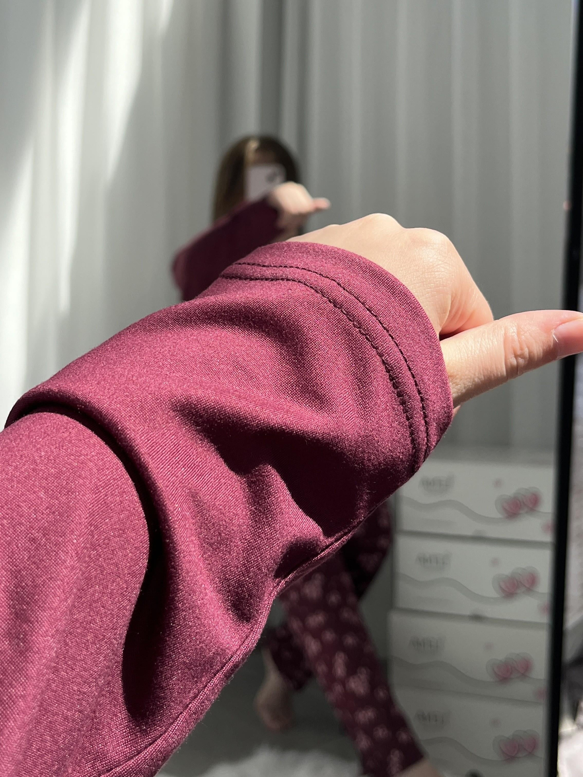 Mürdüm Çiçek Desenli Sofya Pijama Takımı