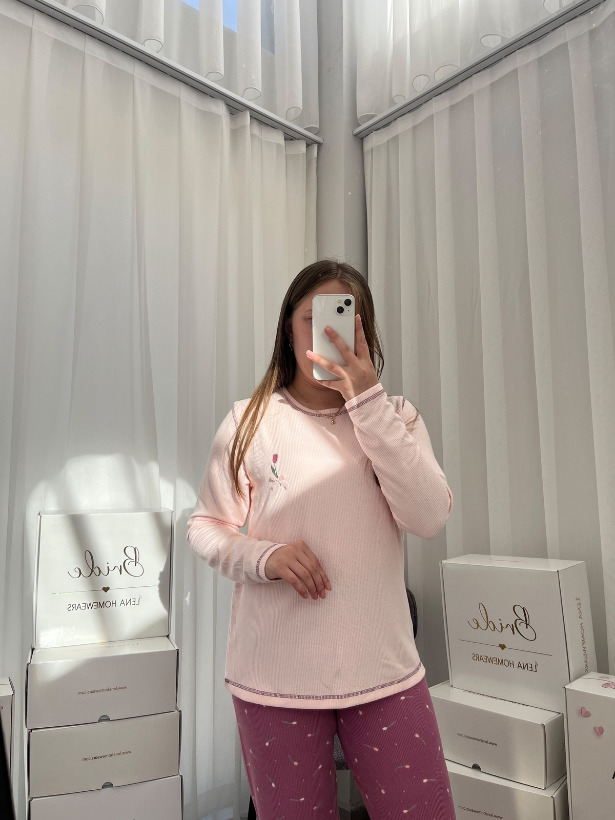 Mürdüm Lale İşlemeli 4'lü Waffle Pijama Takımı