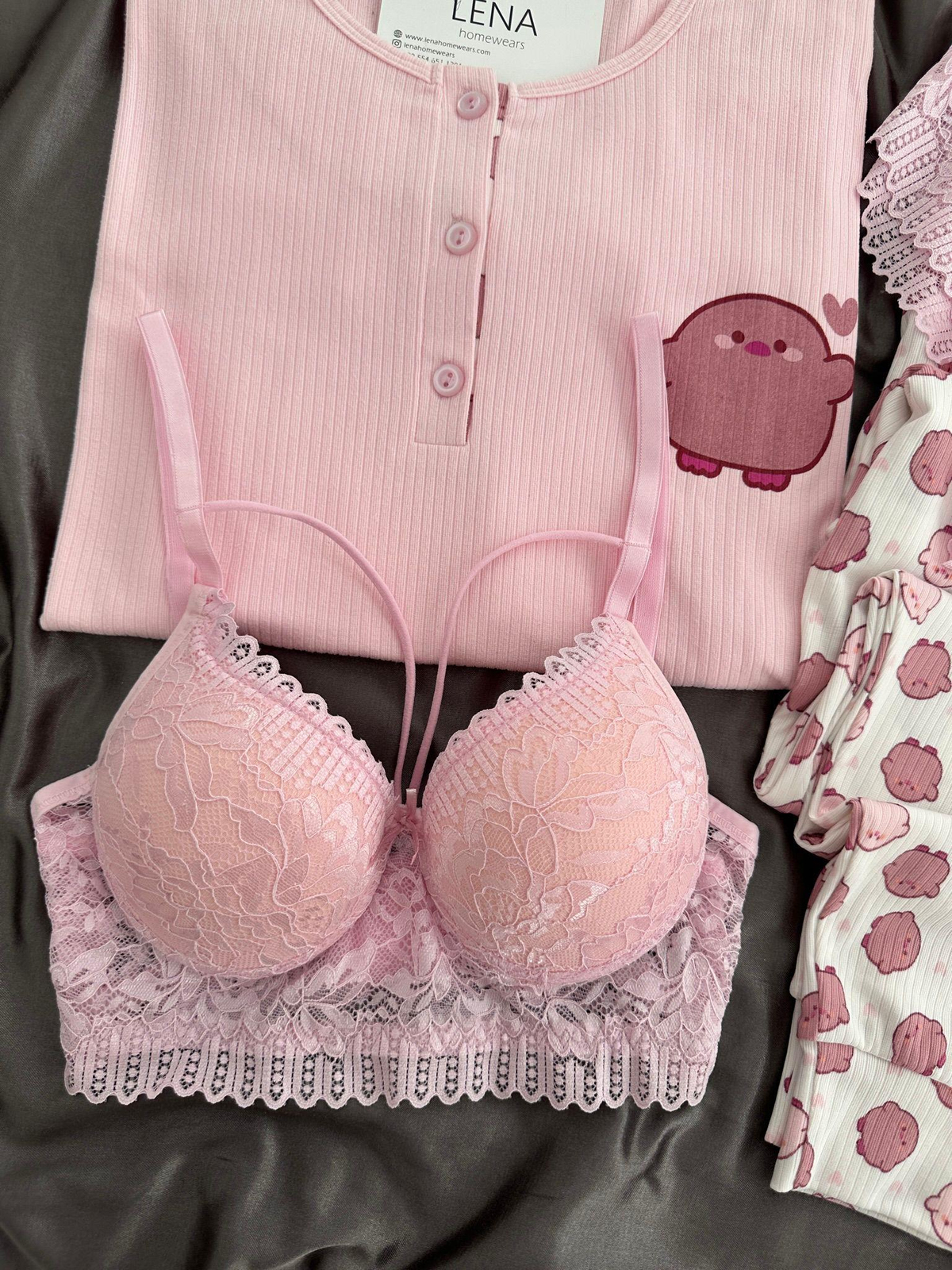 Pembe Civciv Desenli Dörtlü Pijama Seti