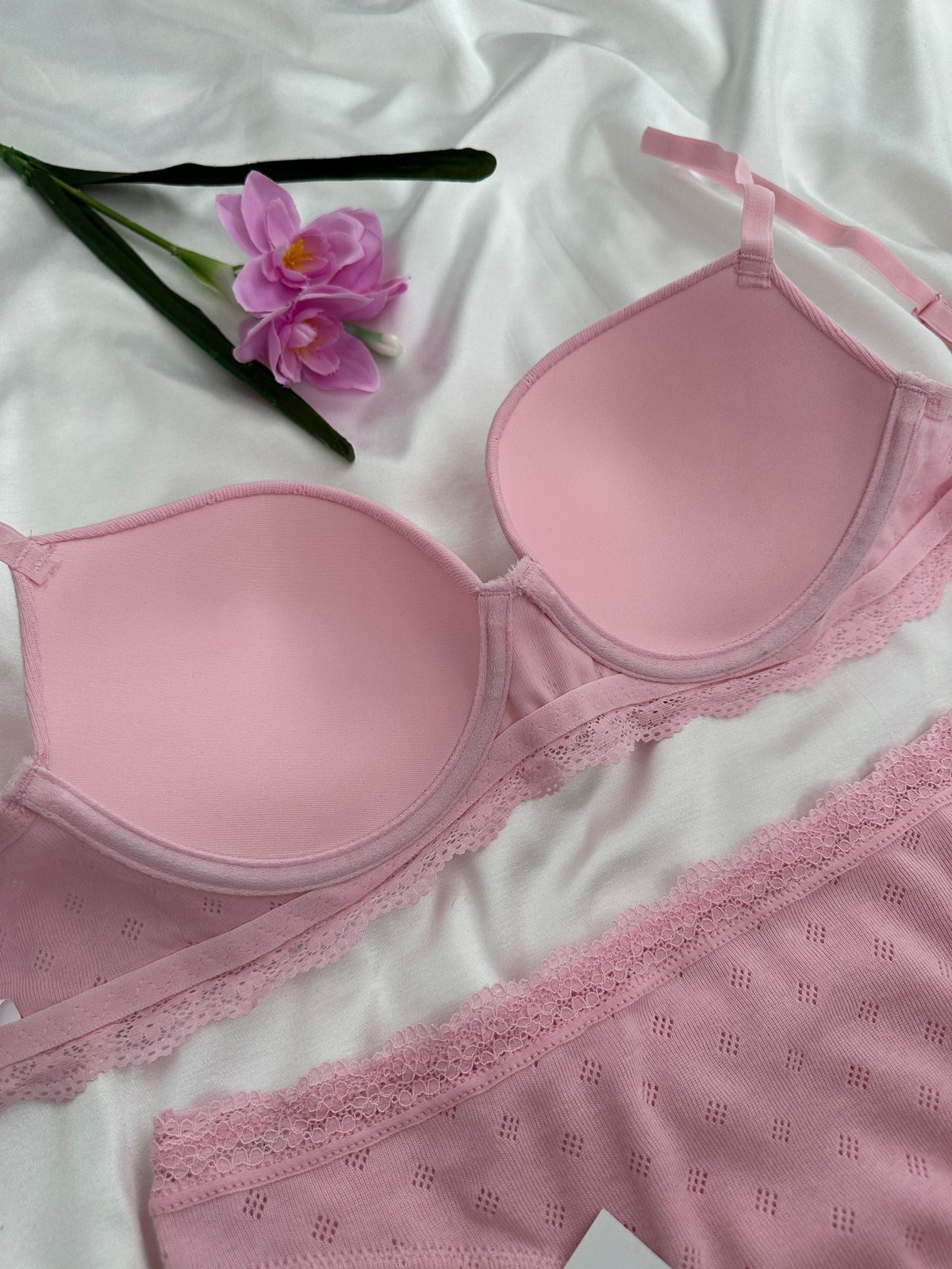 Pembe Cotton Destekli Sütyen Takım