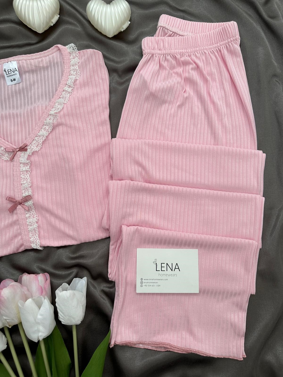 Pembe Dantel Detaylı Berlin Pijama Takımı