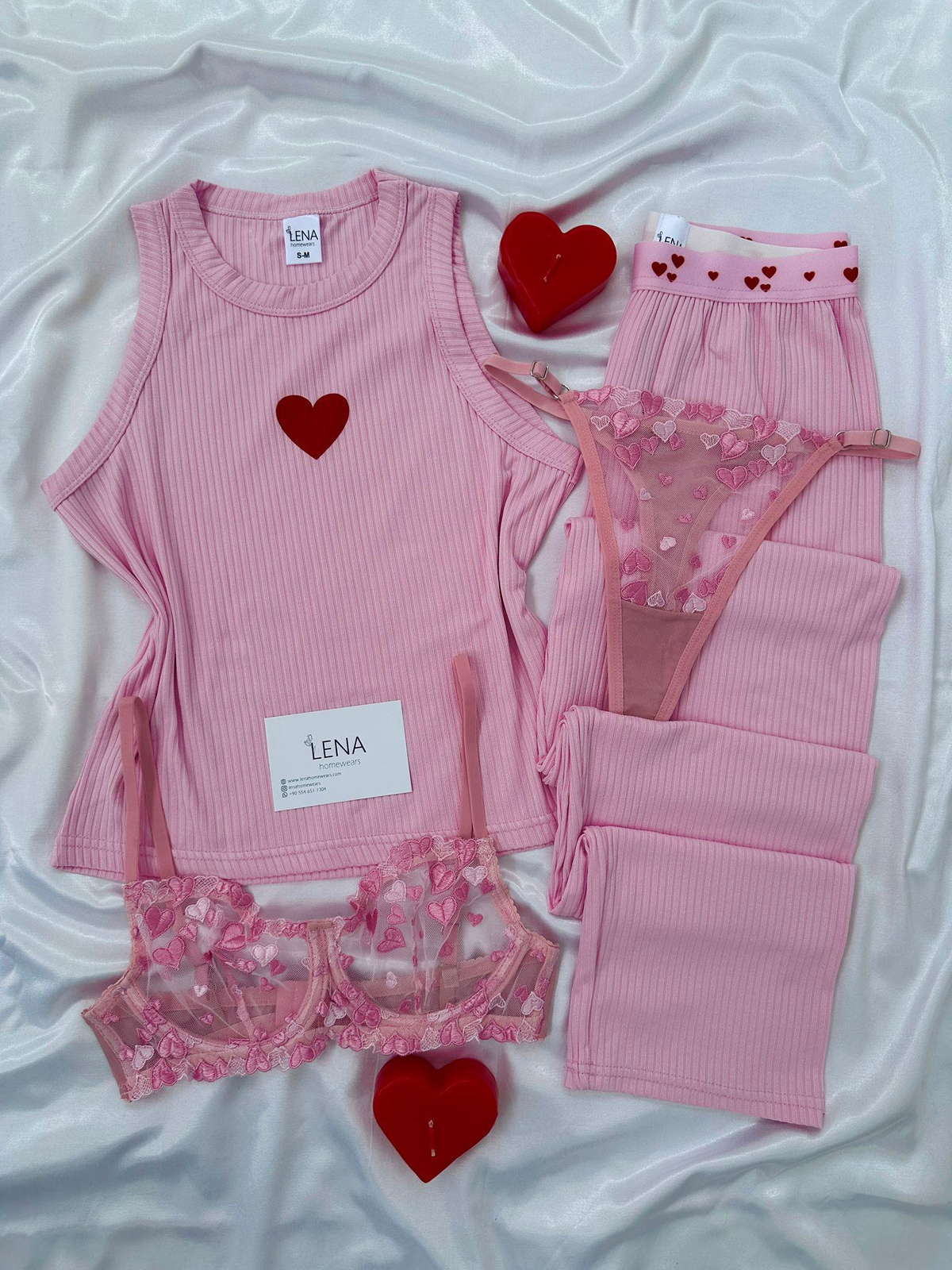 Pembe Dörtlü Miray Askılı Pijama Takımı 