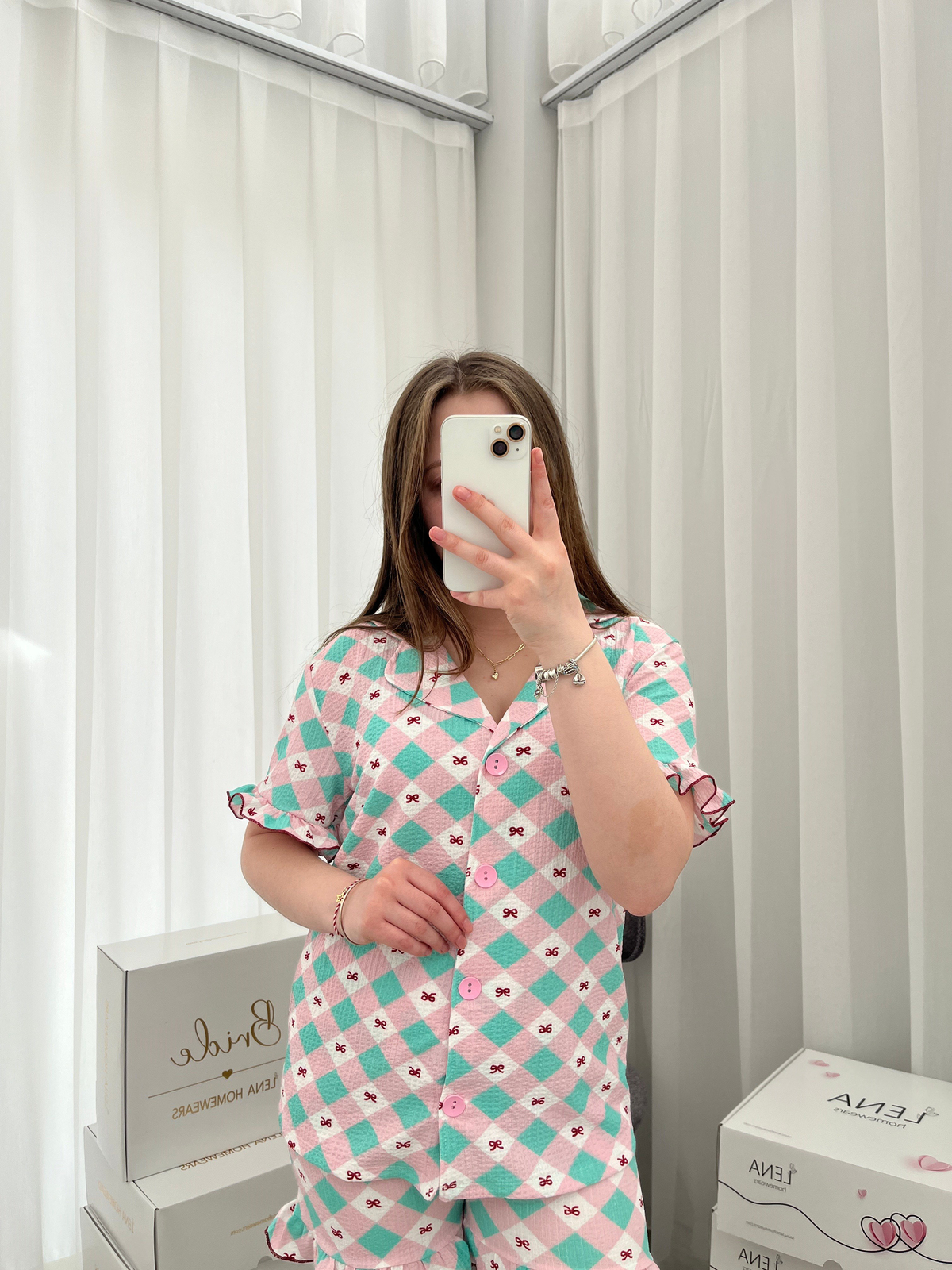 Pembe Ekose Bürümcük Şortlu Pijama Takımı