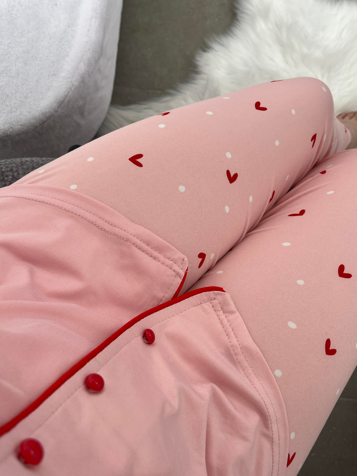 Pembe Kalp Desenli Dörtlü Pijama Seti