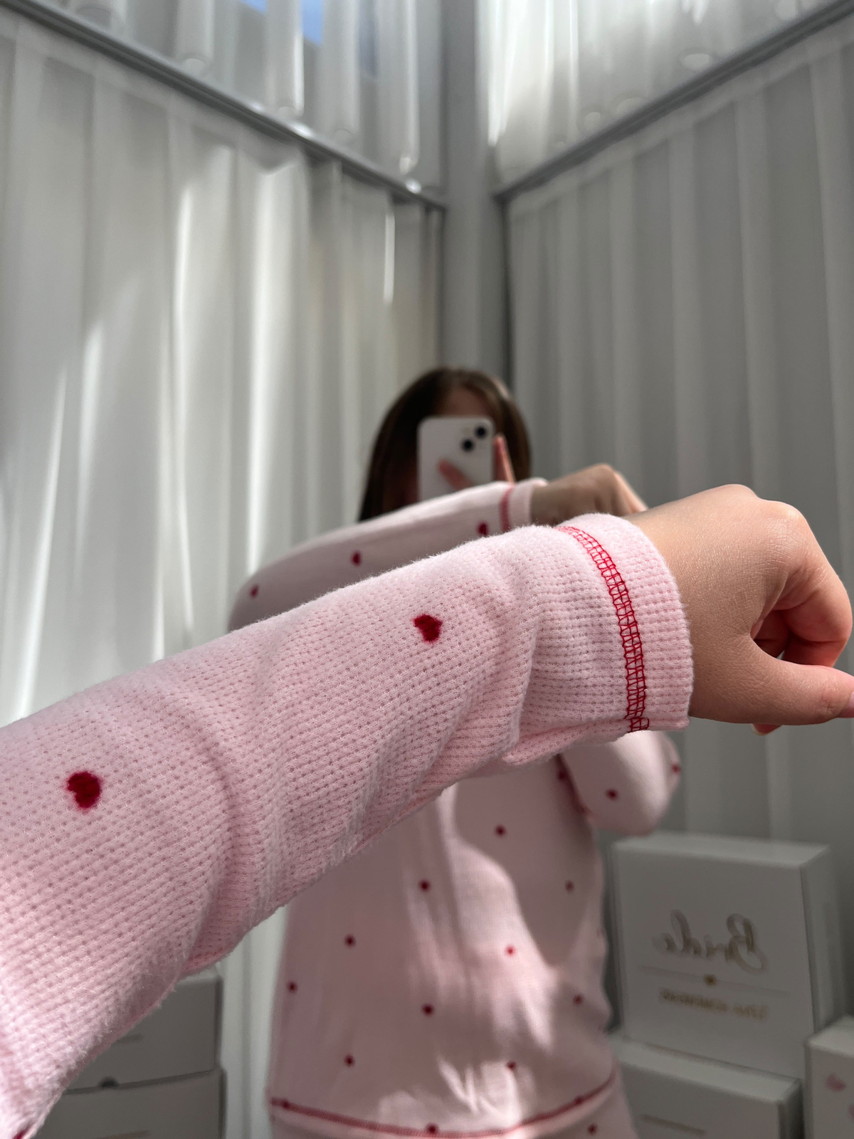 Pembe Kalp Desenli Waffle Pijama Takımı