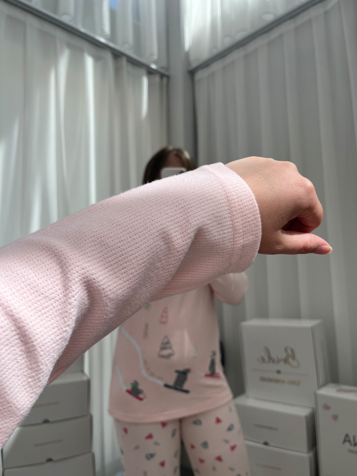 Pembe Kayak Desenli 4'lü Patlı Waffle Pijama Takımı