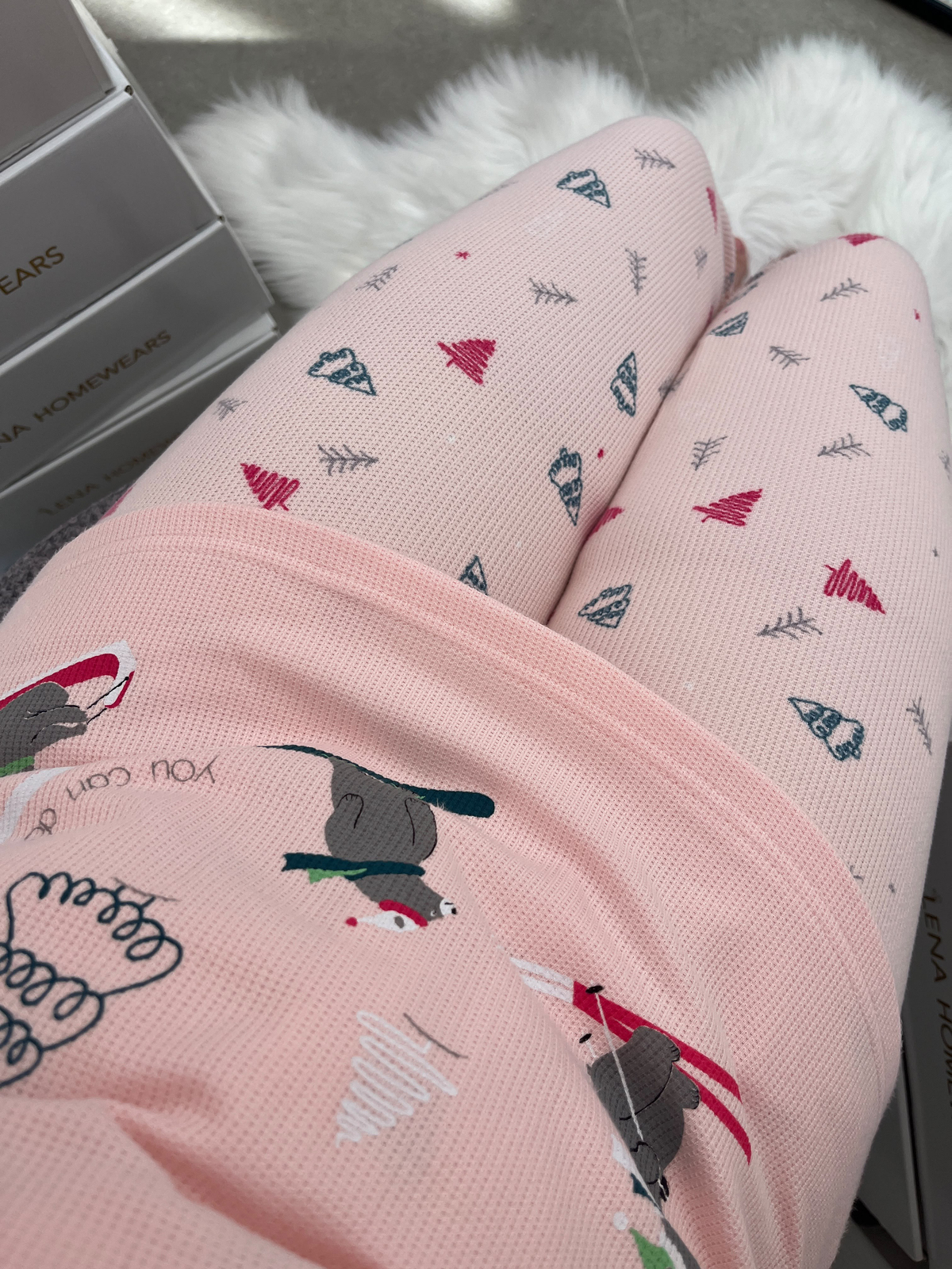 Pembe Kayak Desenli 4'lü Patlı Waffle Pijama Takımı