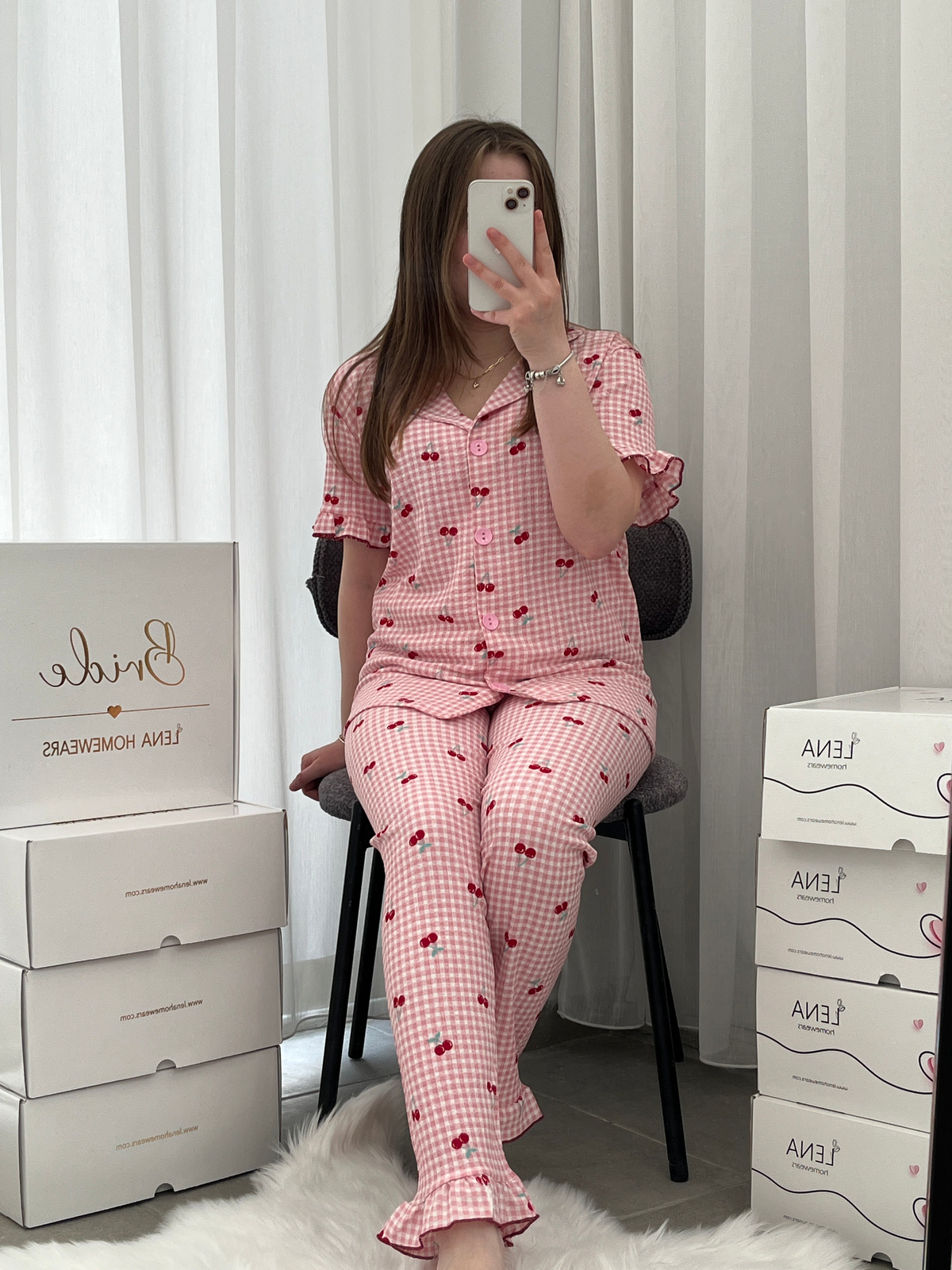 Pembe Kiraz Bürümcük Pijama Takımı