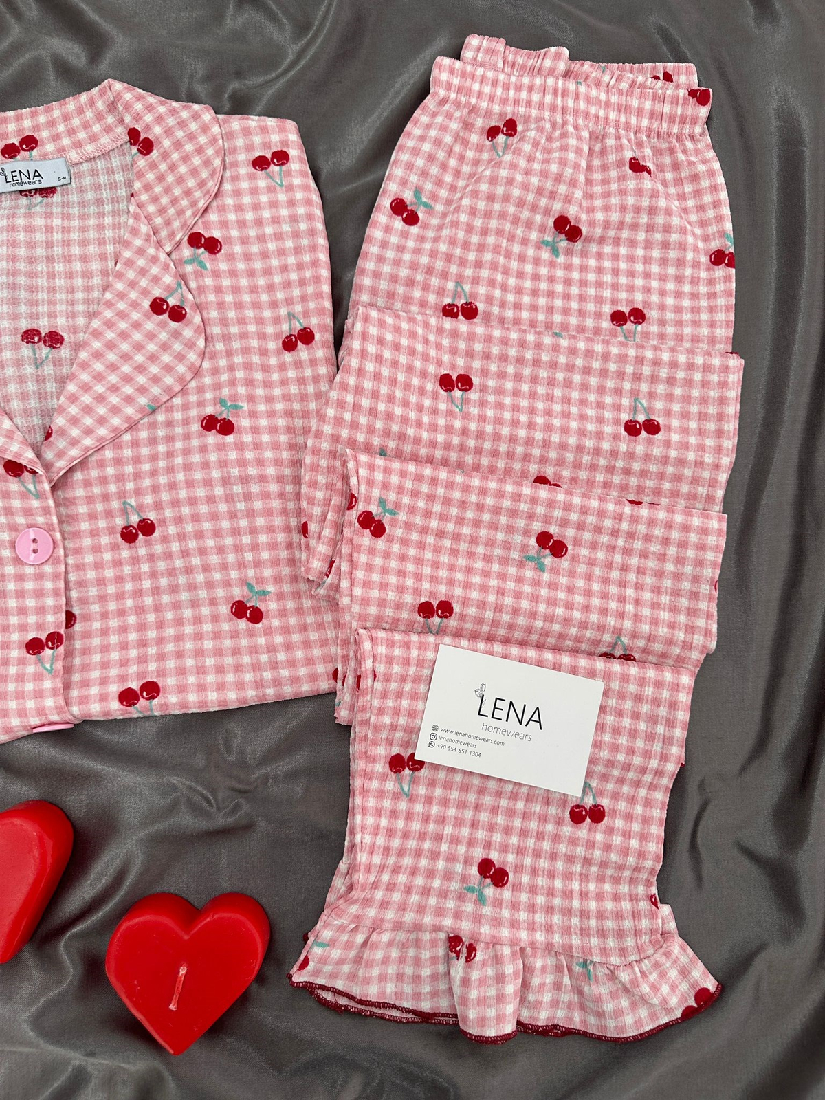 Pembe Kiraz Bürümcük Pijama Takımı