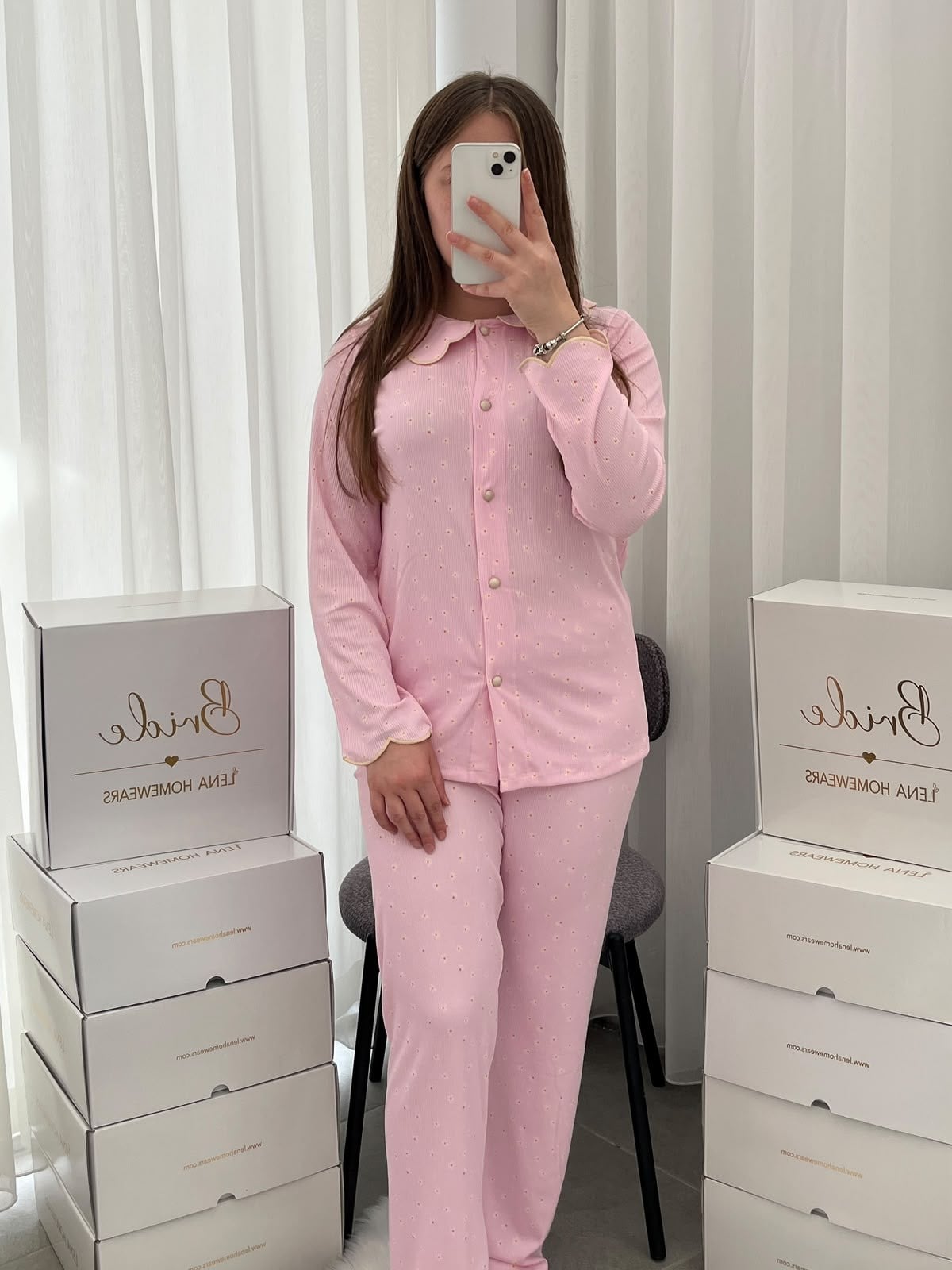 Pembe Nakış 4'lü Pijama & Çamaşır Seti