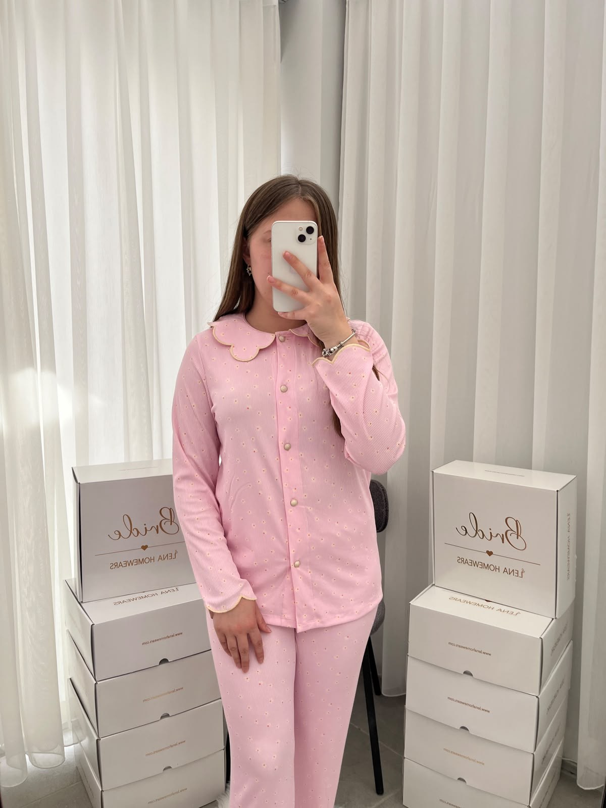 Pembe Nakış Uzun Kollu Berlin Pijama Takımı