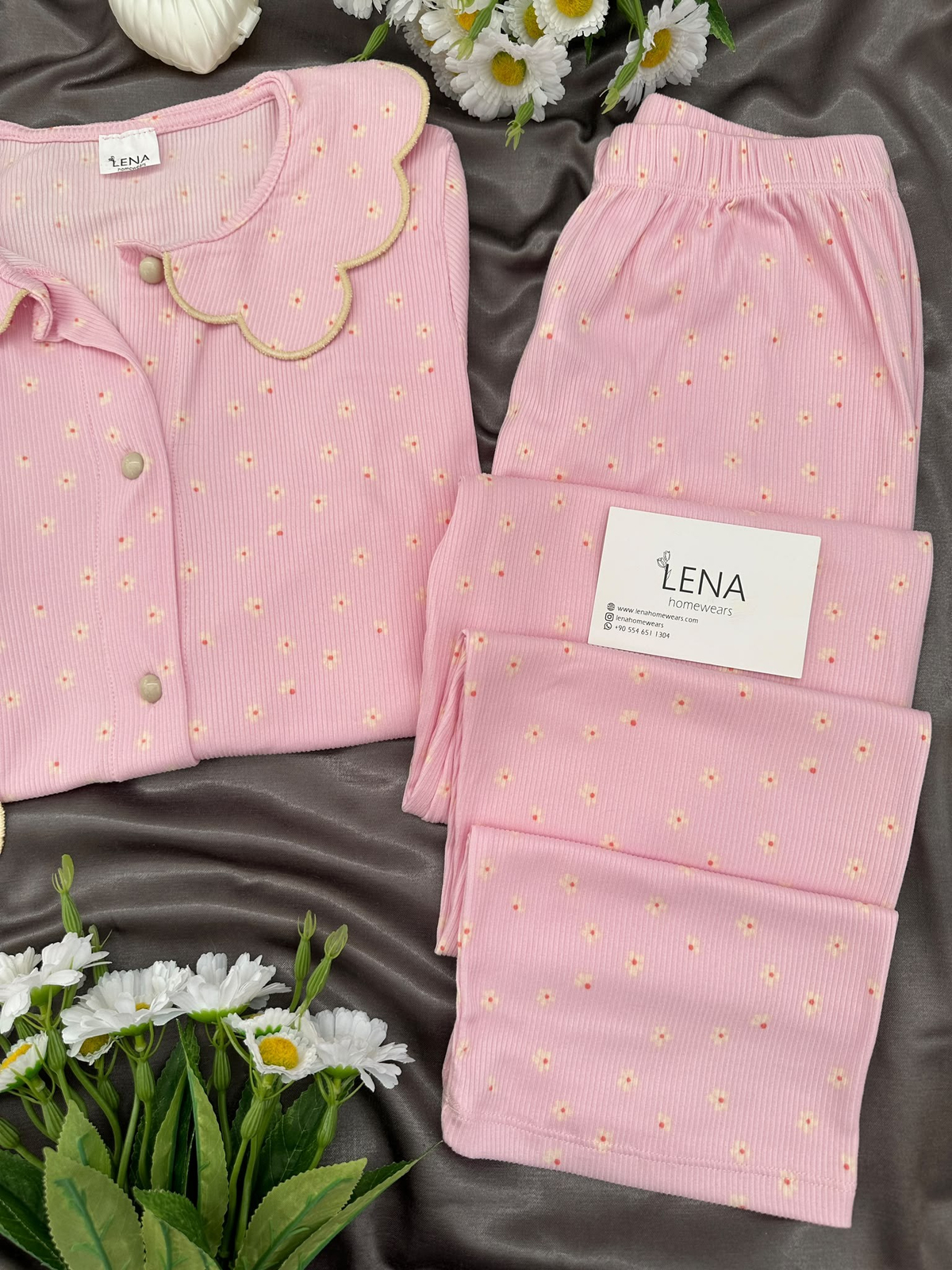 Pembe Nakış Uzun Kollu Berlin Pijama Takımı