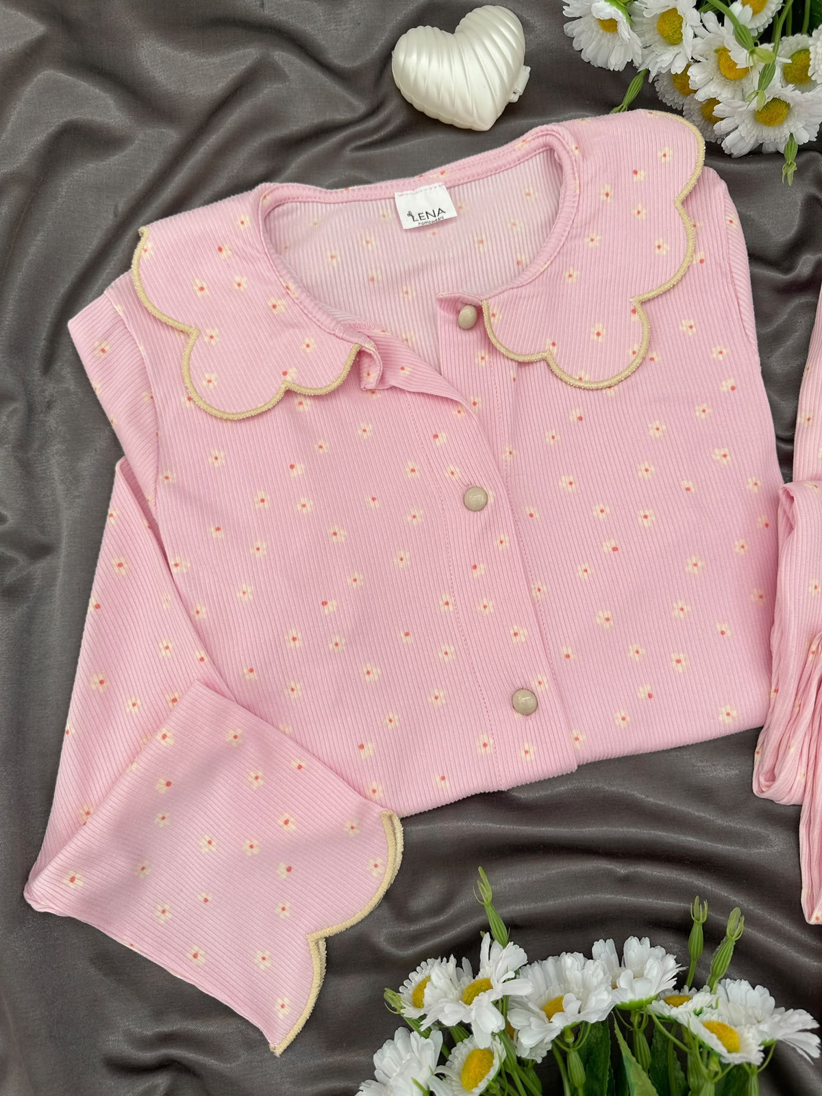 Pembe Nakış Uzun Kollu Berlin Pijama Takımı