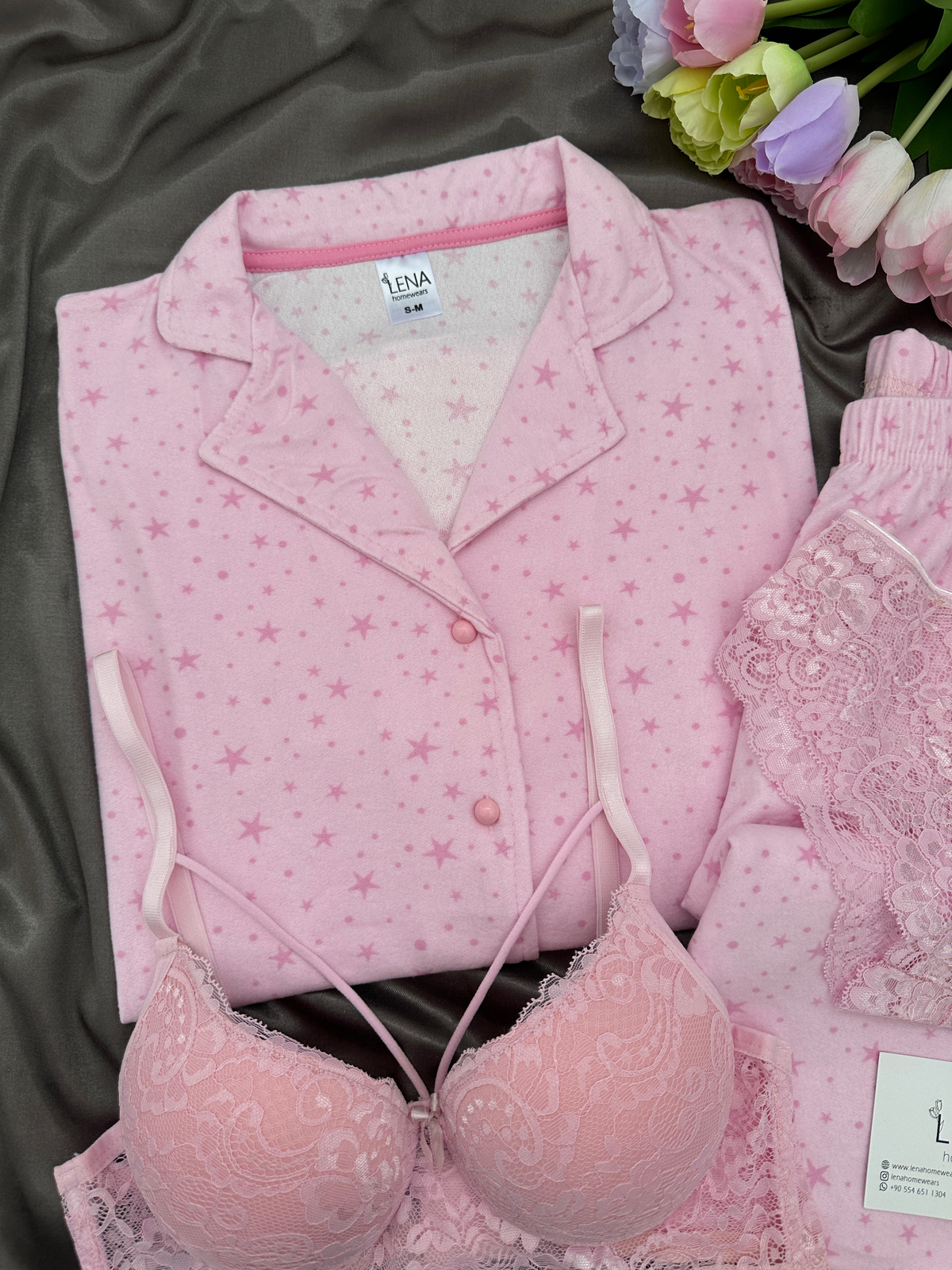 Pembe Yıldız Desenli 4'lü Termosoft Pijama Takımı