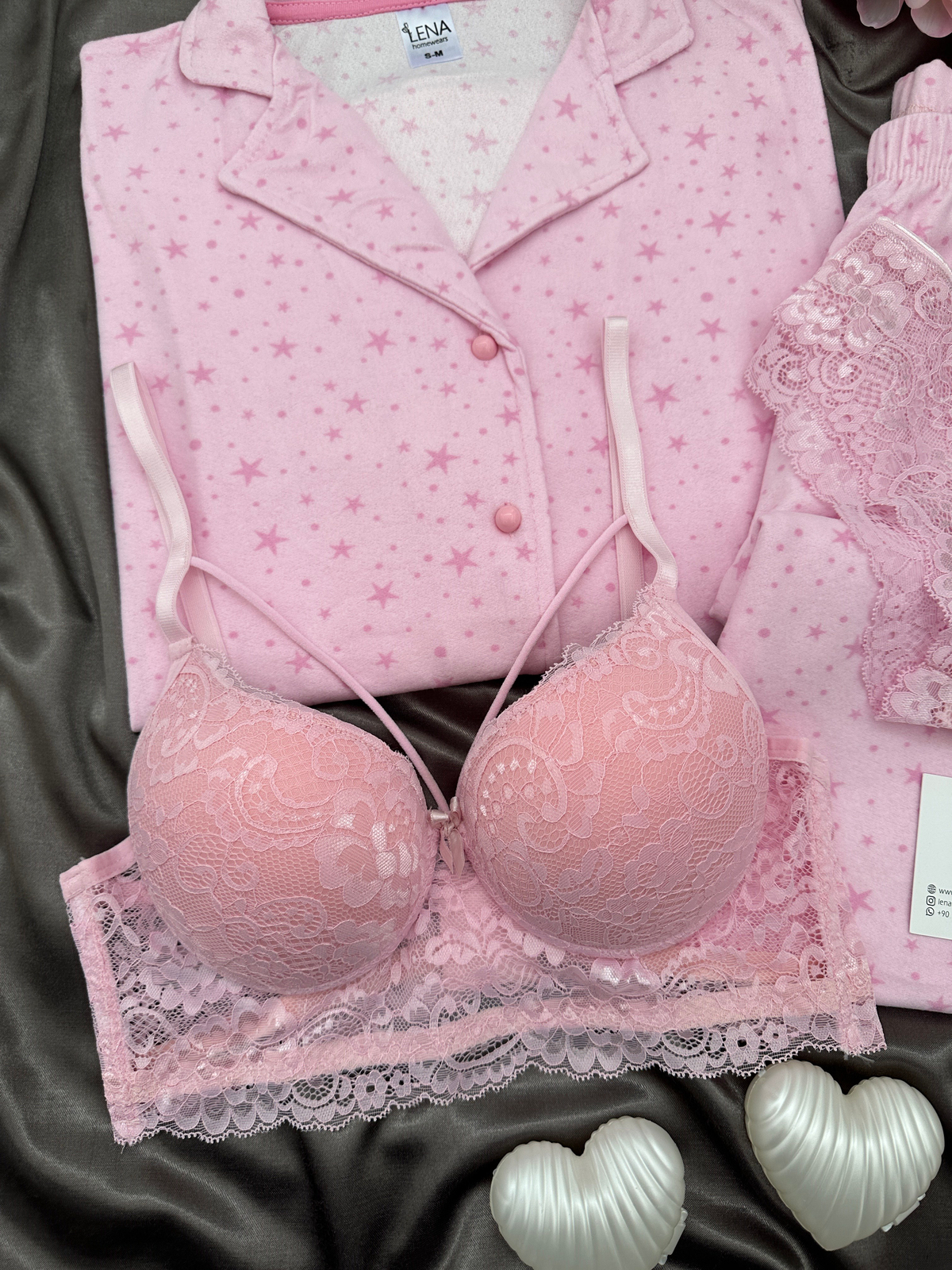Pembe Yıldız Desenli 4'lü Termosoft Pijama Takımı