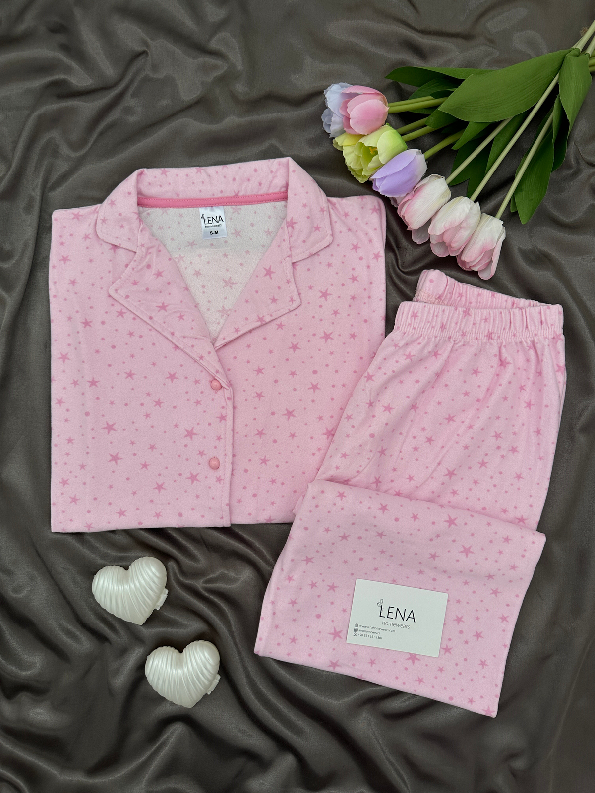 Pembe Yıldız Desenli Termosoft Pijama Takımı