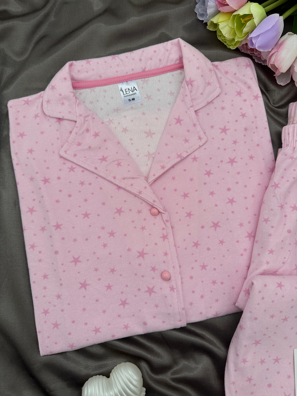 Pembe Yıldız Desenli Termosoft Pijama Takımı