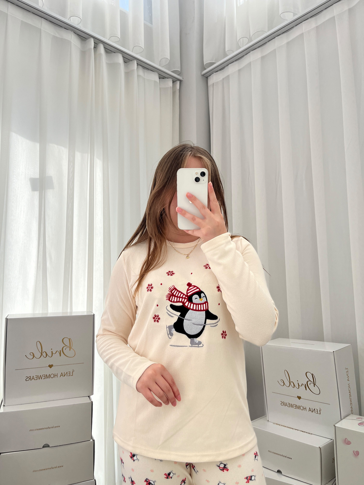 Penguen İşlemeli 4'lü Waffle Pijama Takımı