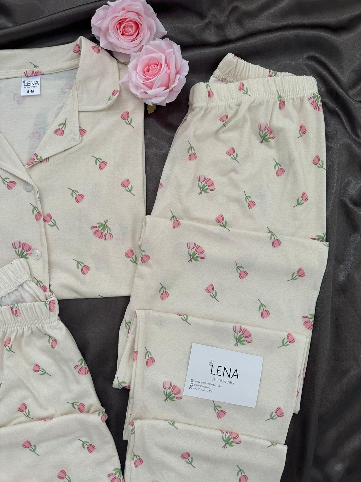 Rozaline Üç Parçalı Kısa Kollu Pijama Takımı 