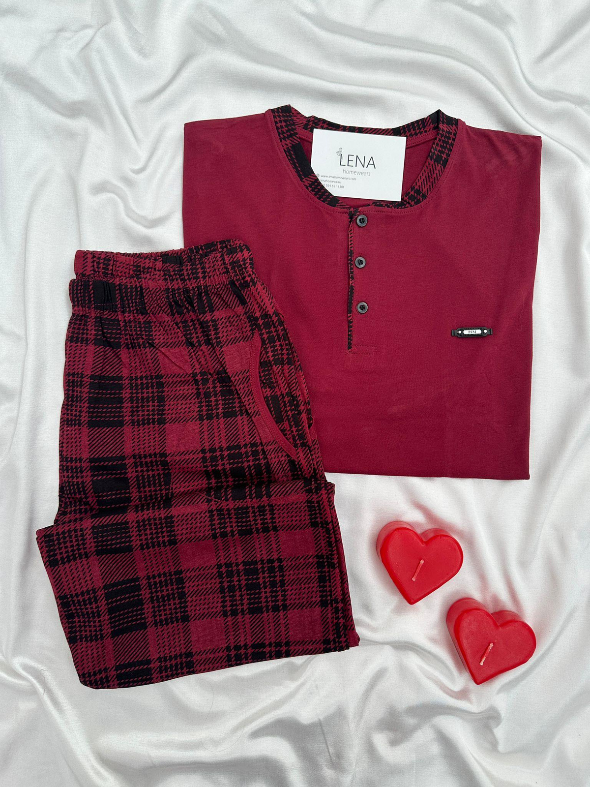 Sandal Bordo Ekose Erkek Pijama Takımı