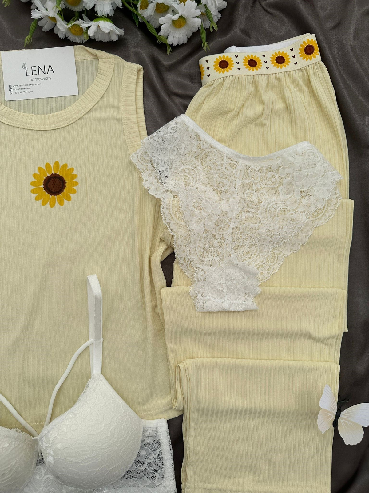 Sarı Dörtlü Miray Askılı Pijama Takımı