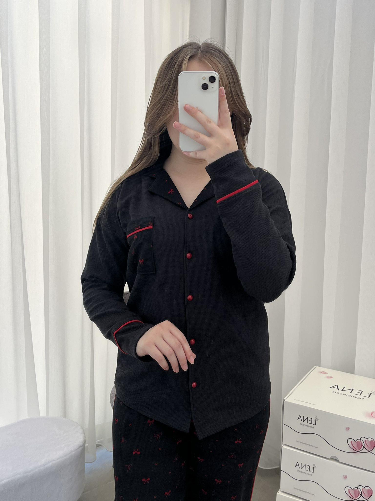 Siyah Fiyonklu Dantel Şeritli Dörtlü Pijama Seti